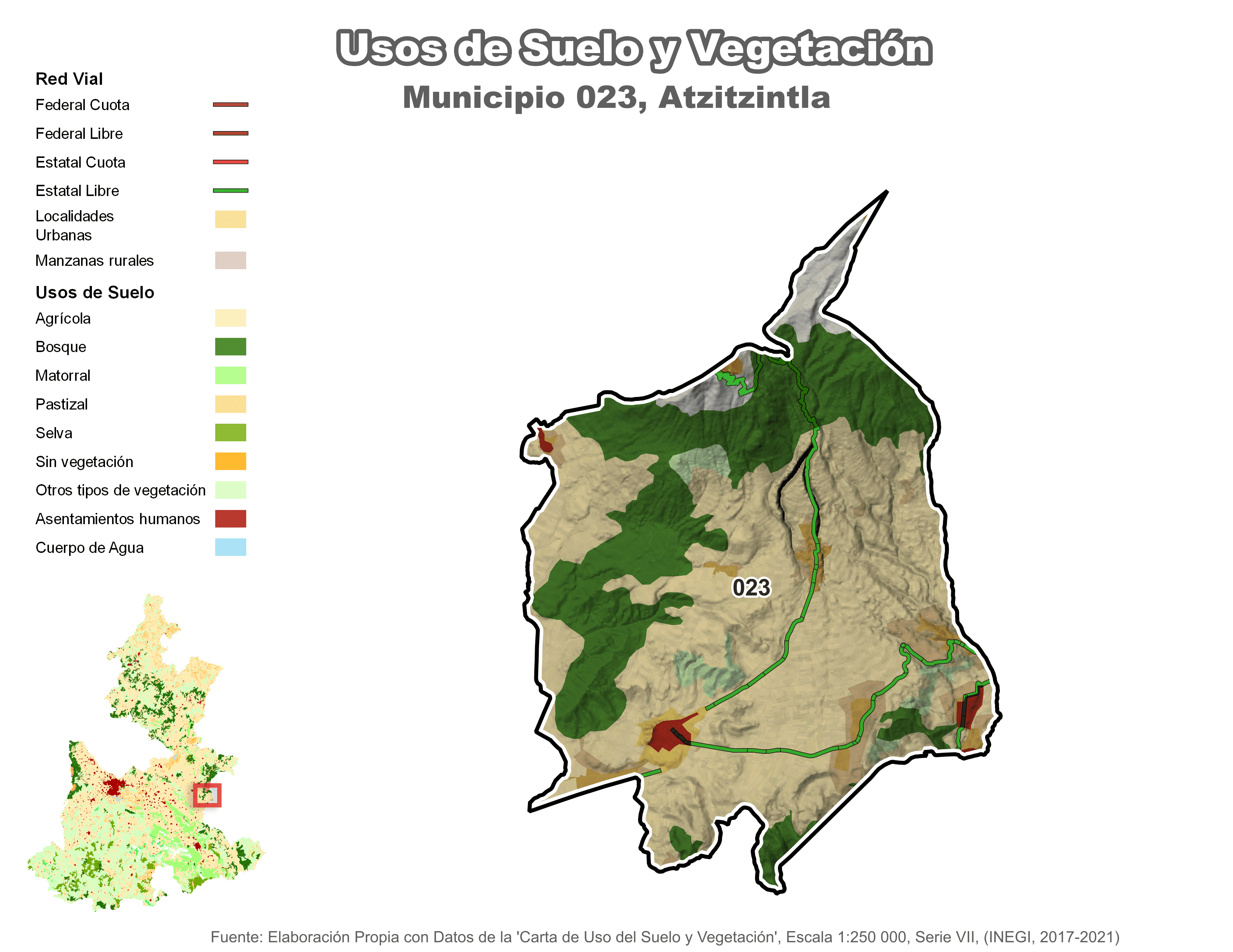 Biblioteca de Mapas - Uso de Suelo y Vegetación en municipio de Atzitzintla