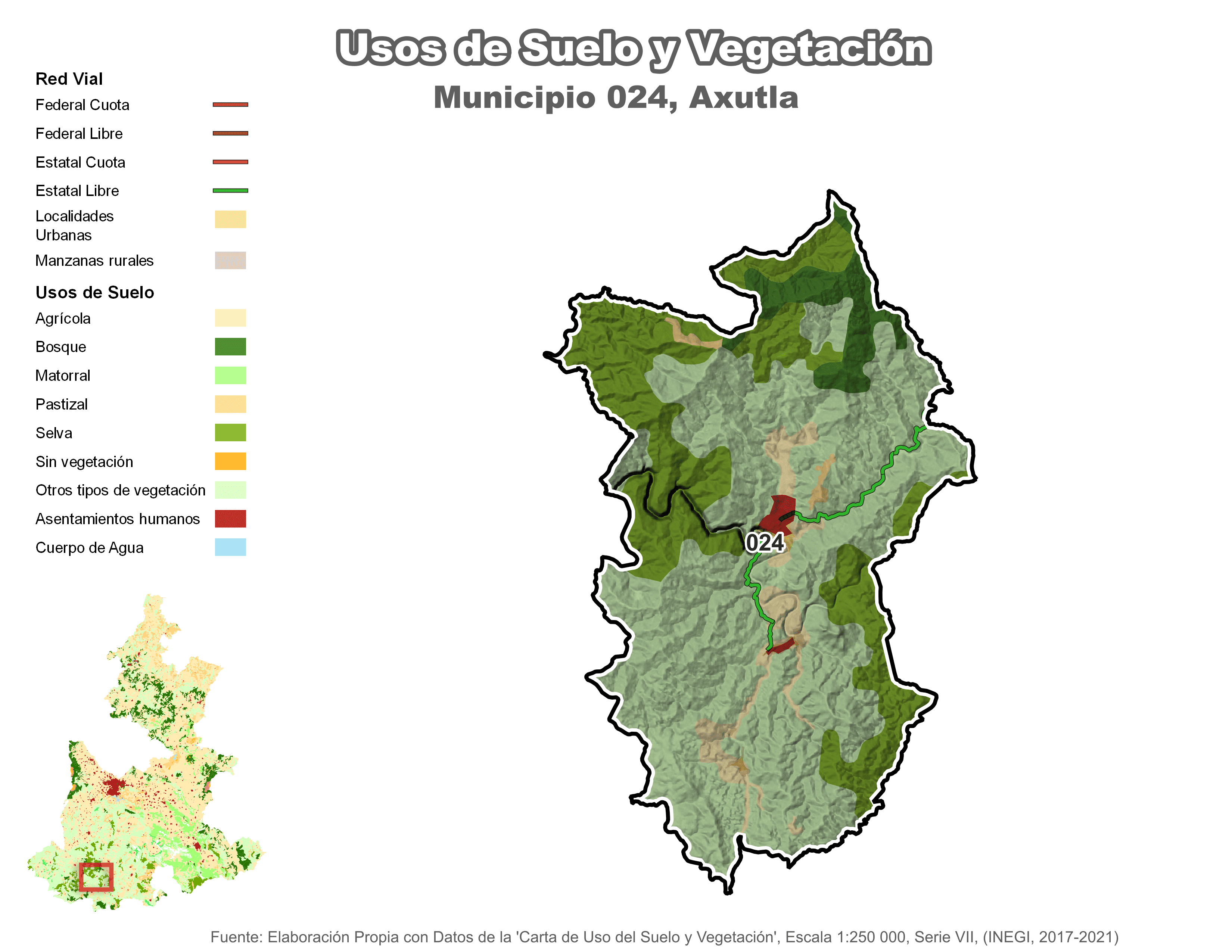 Biblioteca de Mapas - Uso de Suelo y Vegetación en municipio de Axutla