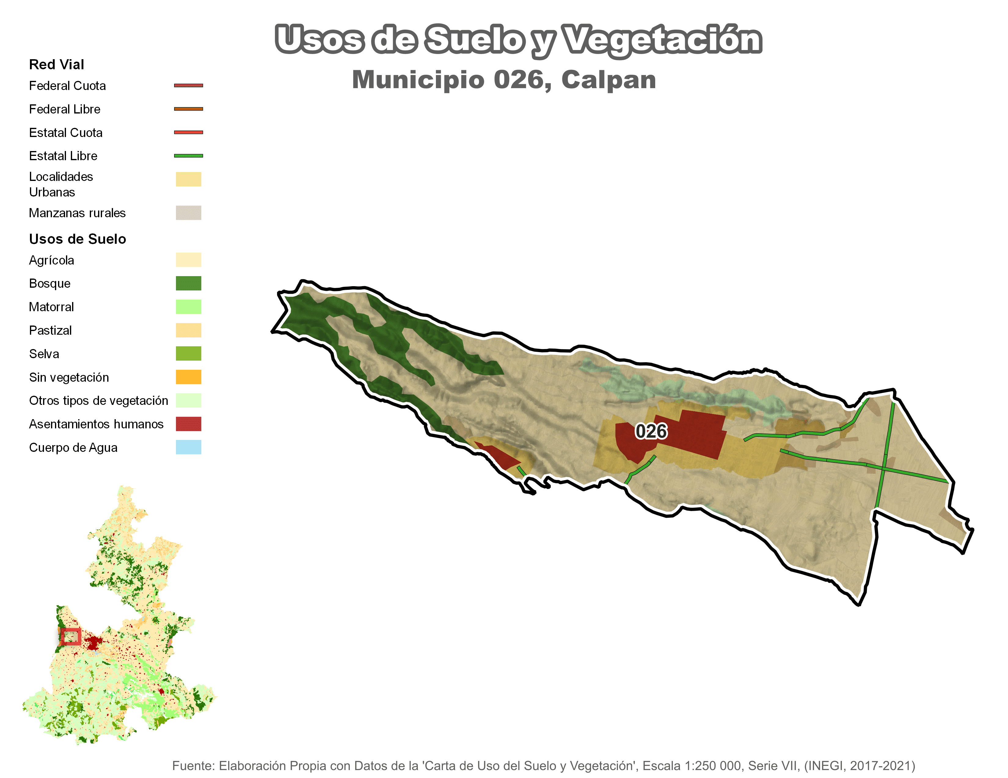 Biblioteca de Mapas - Uso de Suelo y Vegetación en municipio de Calpan