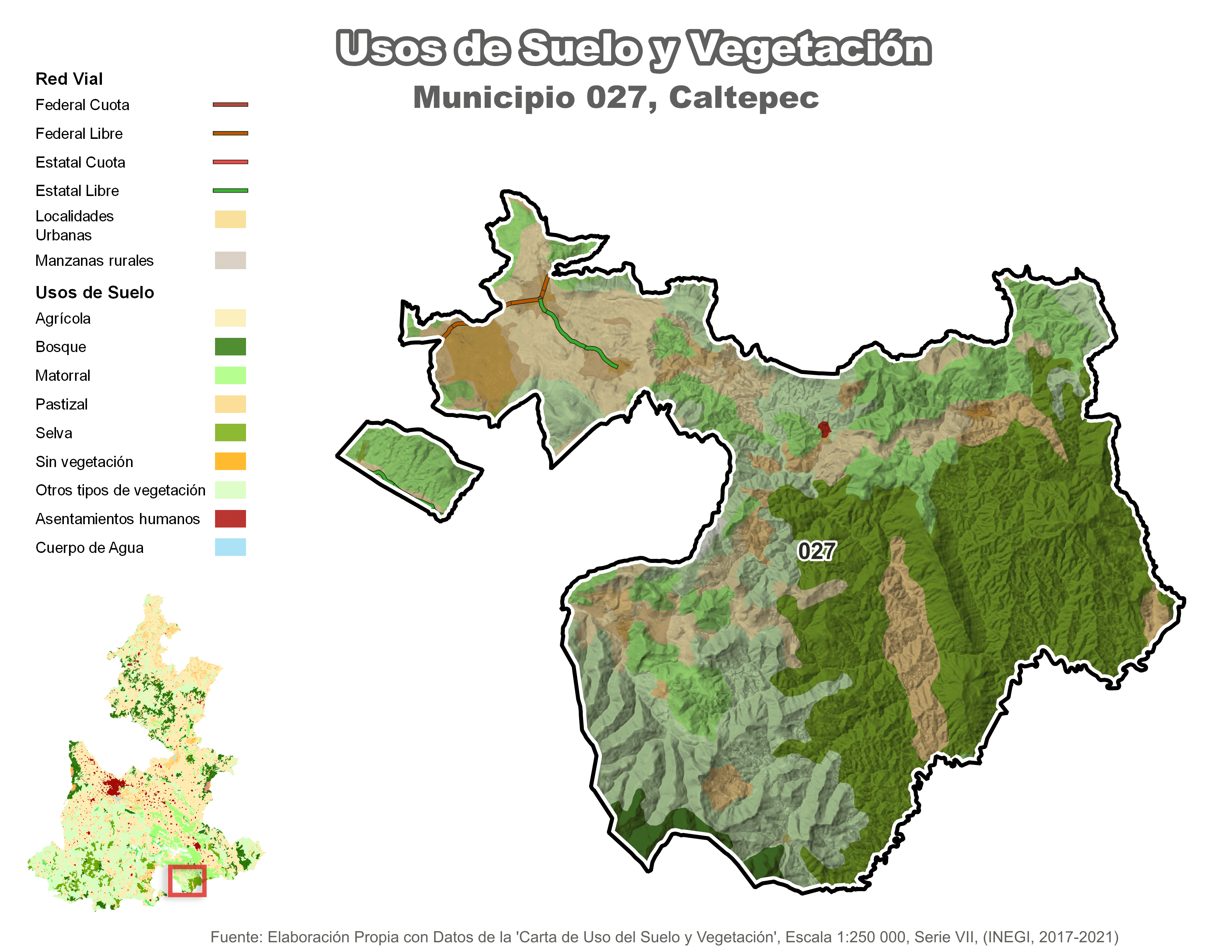 Biblioteca de Mapas - Uso de Suelo y Vegetación en municipio de Caltepec