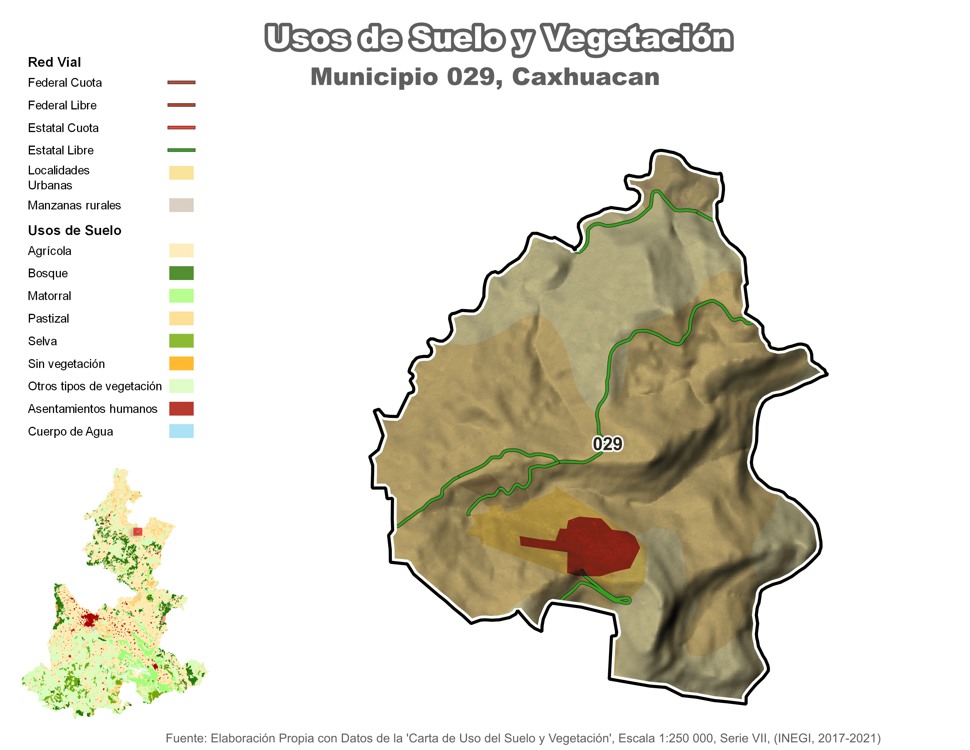 Biblioteca de Mapas - Uso de Suelo y Vegetación en municipio de Caxhuacan