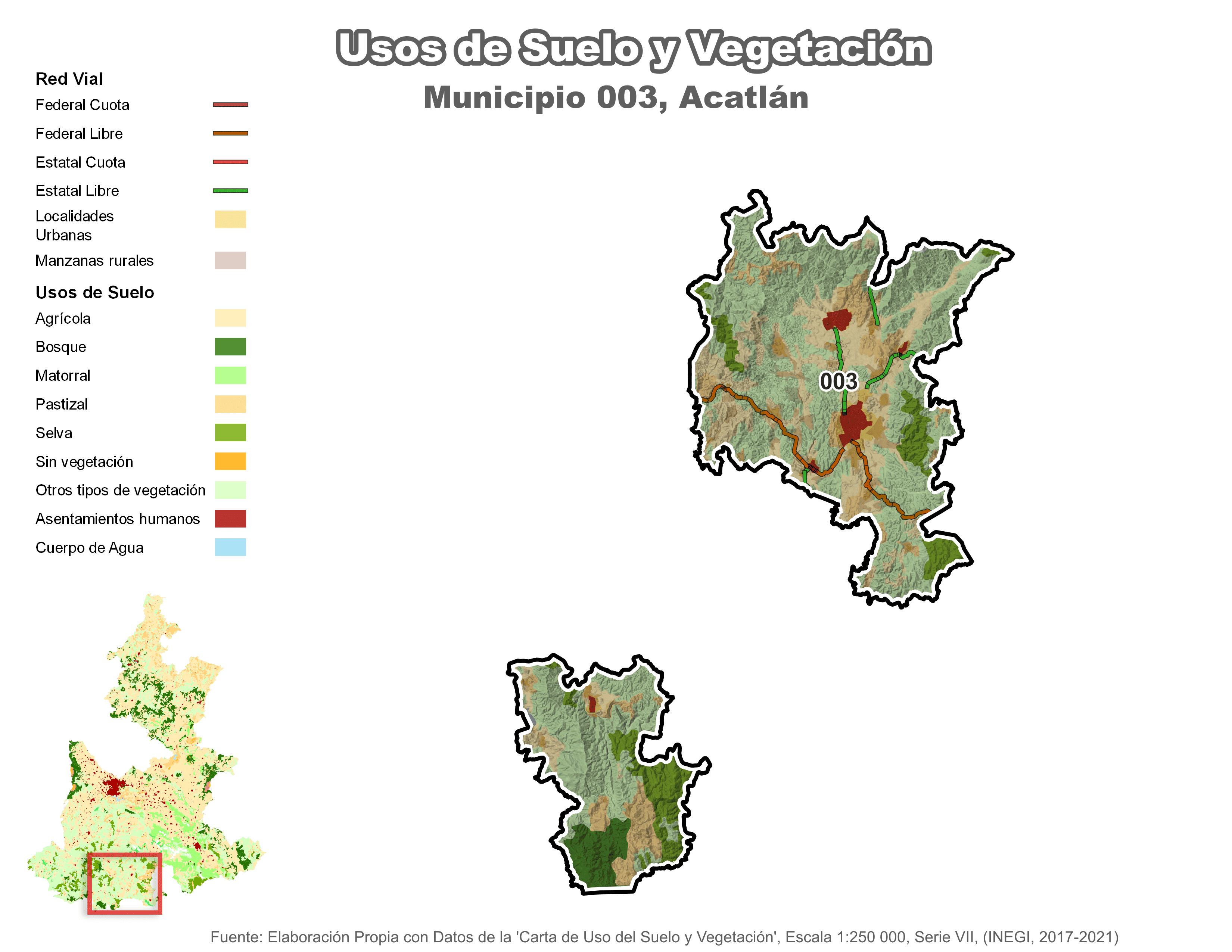 Biblioteca de Mapas - Uso de Suelo y Vegetación en municipio de Acatlán