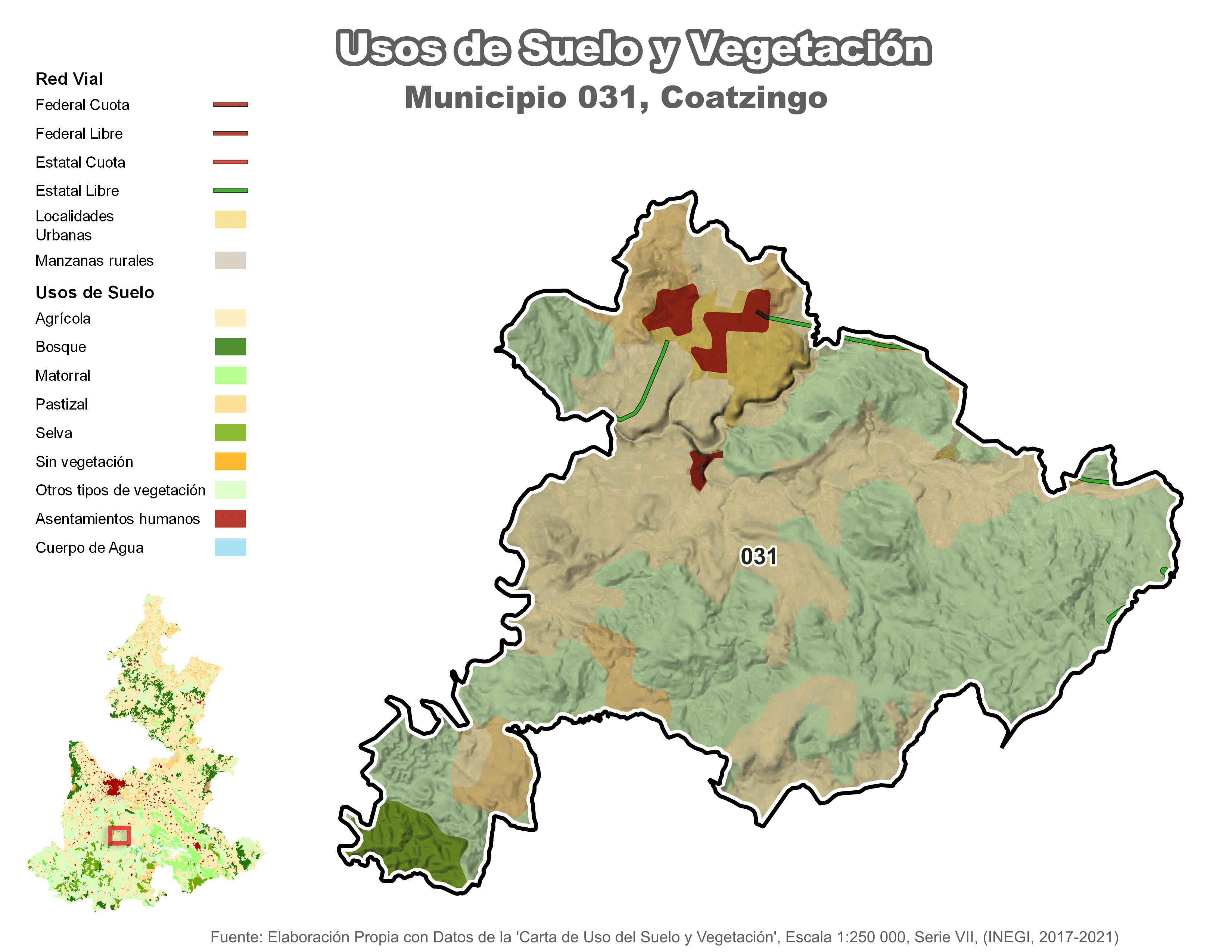 Biblioteca de Mapas - Uso de Suelo y Vegetación en municipio de Coatzingo