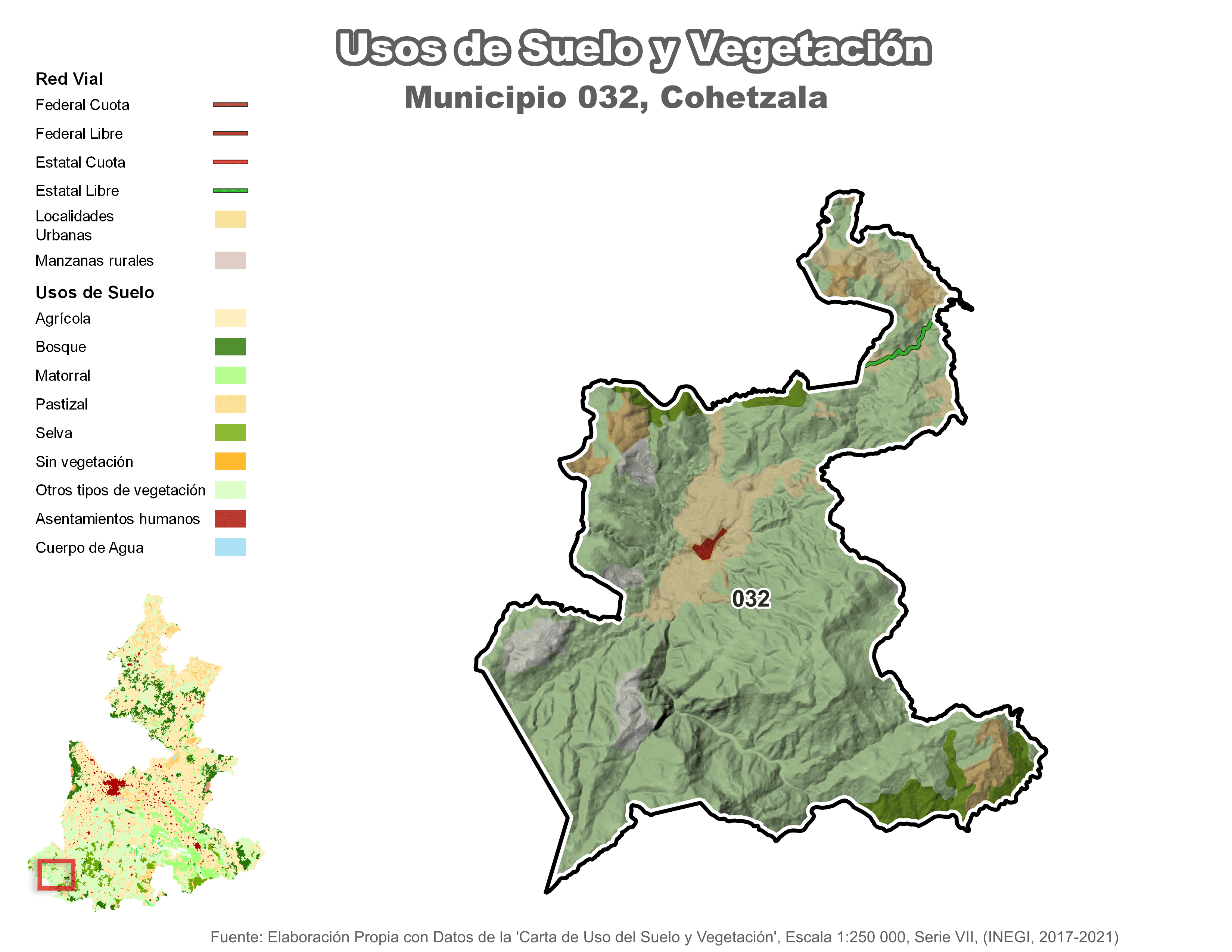 Biblioteca de Mapas - Uso de Suelo y Vegetación en municipio de Cohetzala