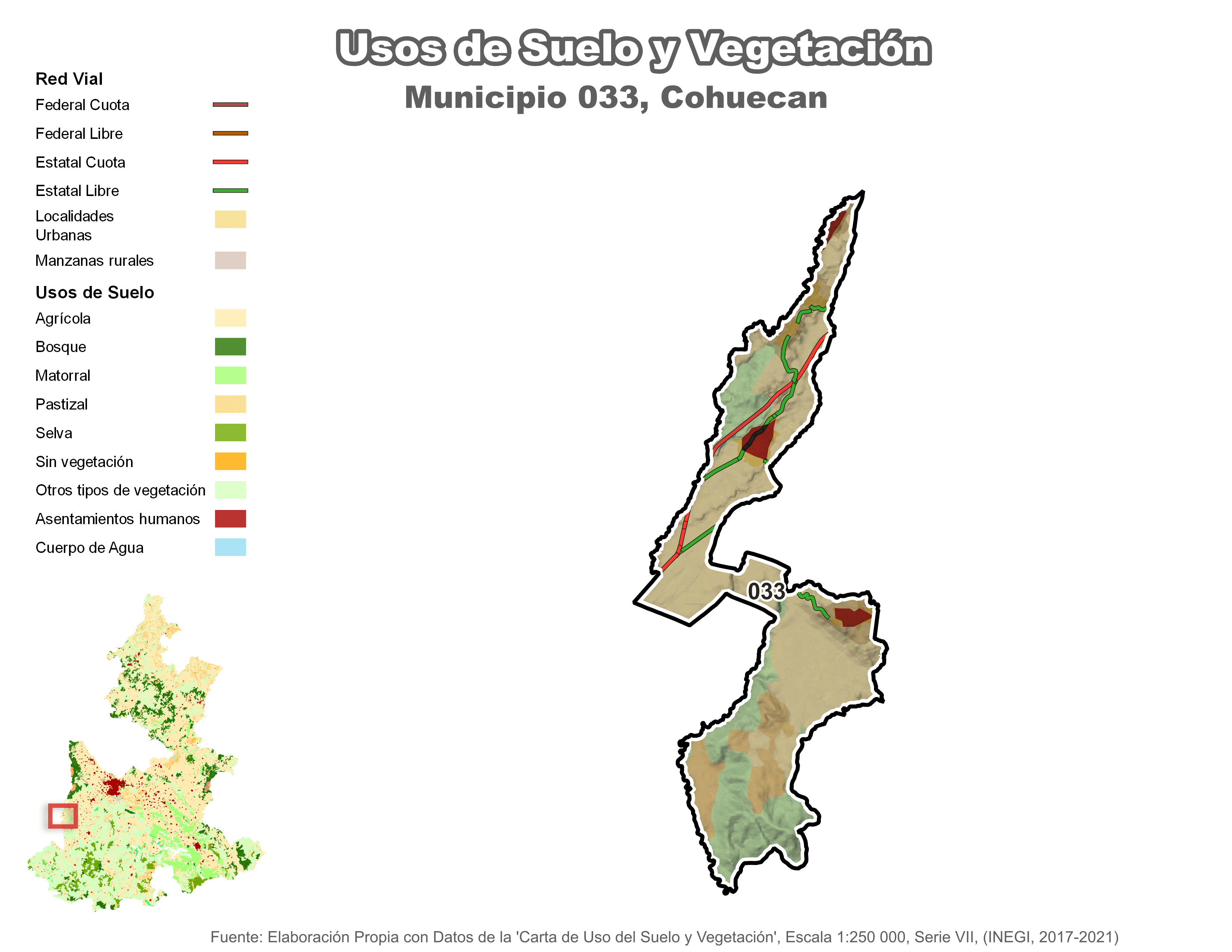 Biblioteca de Mapas - Uso de Suelo y Vegetación en municipio de Cohuecan