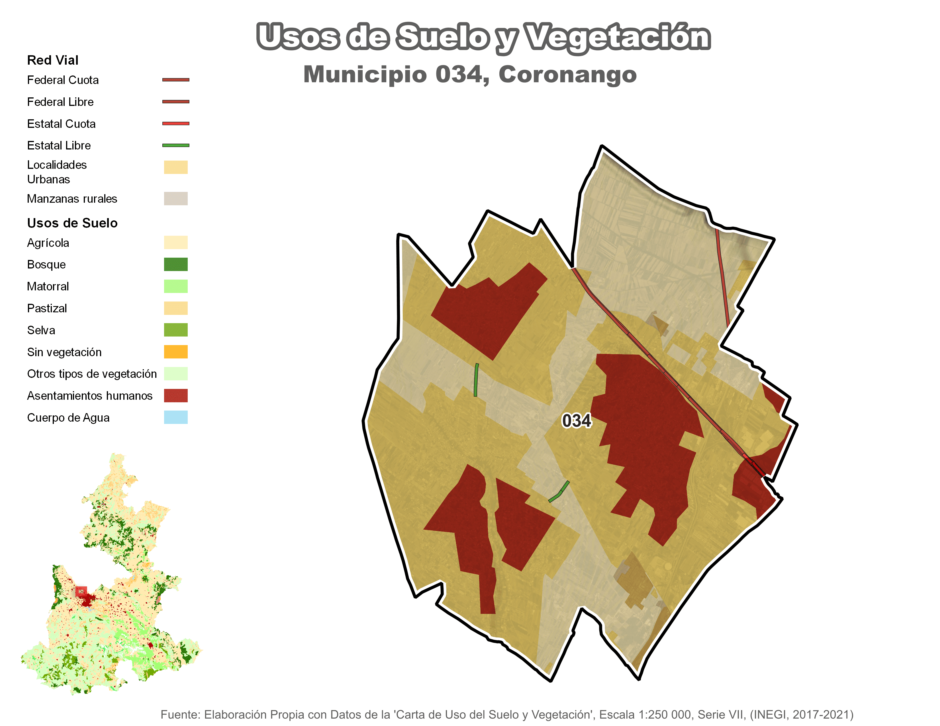 Biblioteca de Mapas - Uso de Suelo y Vegetación en municipio de Coronango