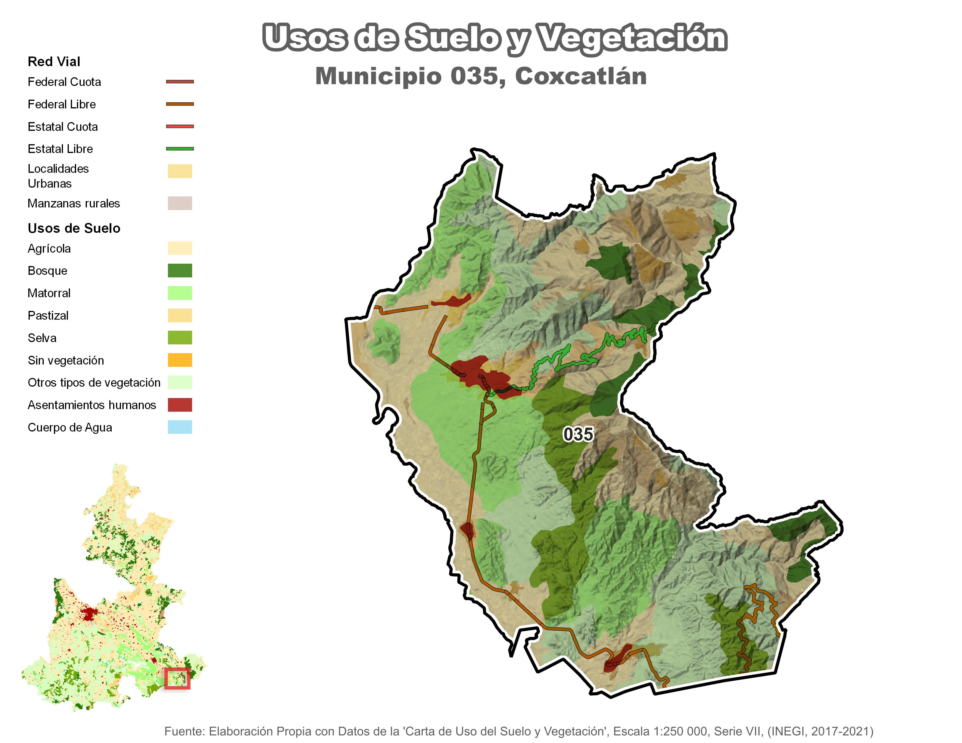 Biblioteca de Mapas - Uso de Suelo y Vegetación en municipio de Coxcatlán