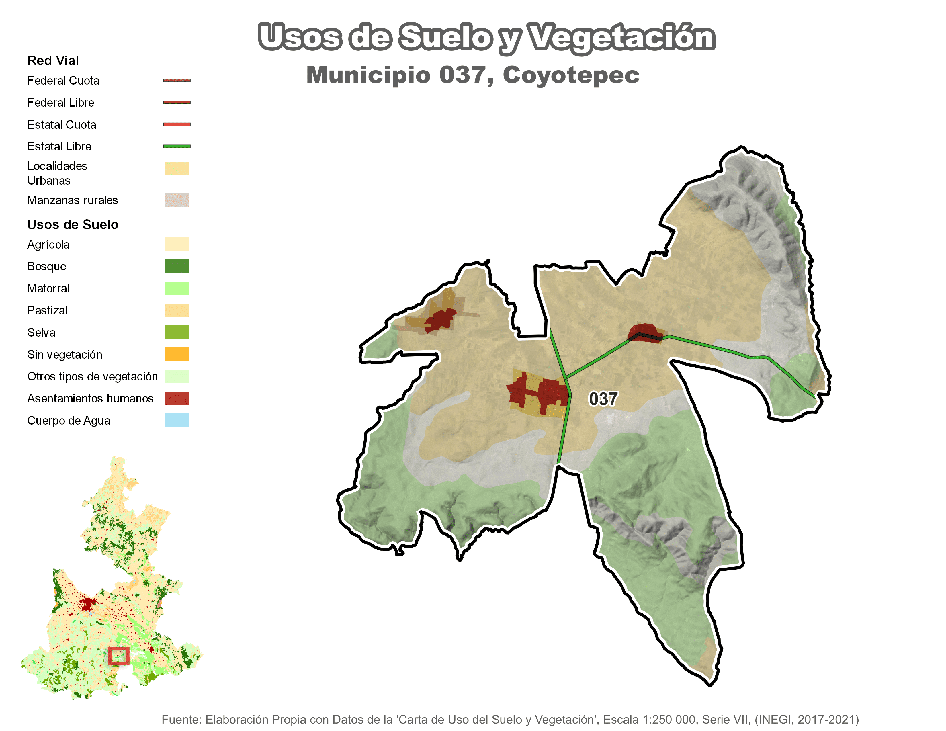 Biblioteca de Mapas - Uso de Suelo y Vegetación en municipio de Coyotepec