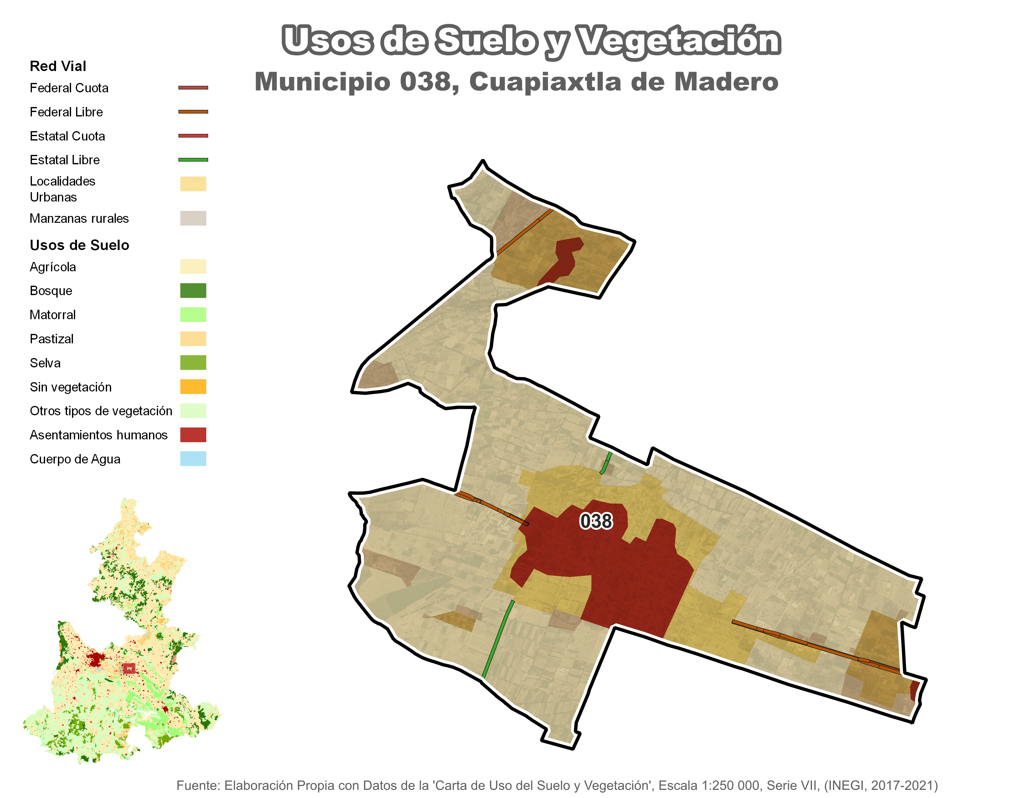 Biblioteca de Mapas - Uso de Suelo y Vegetación en municipio de Cuapiaxtla de Madero