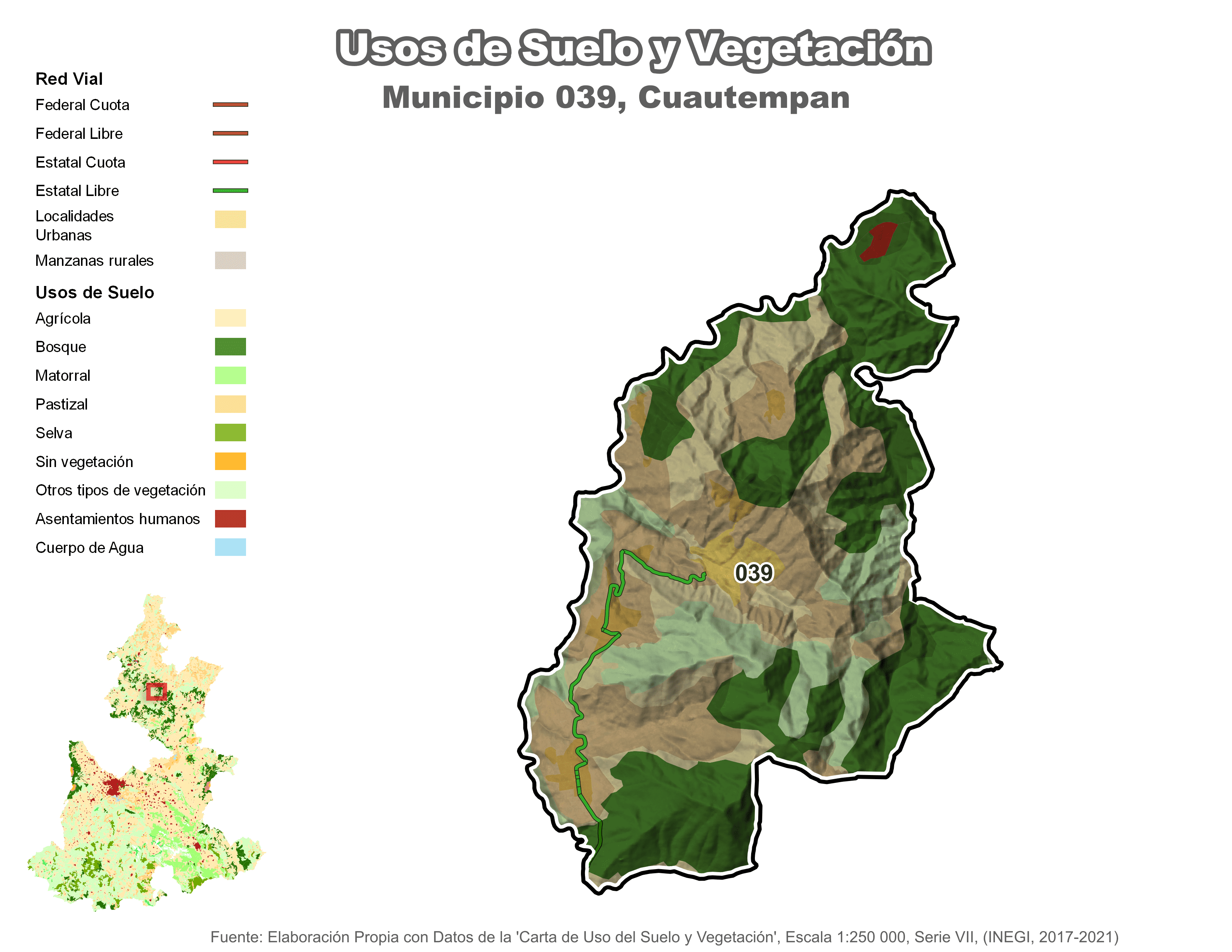 Biblioteca de Mapas - Uso de Suelo y Vegetación en municipio de Cuautempan