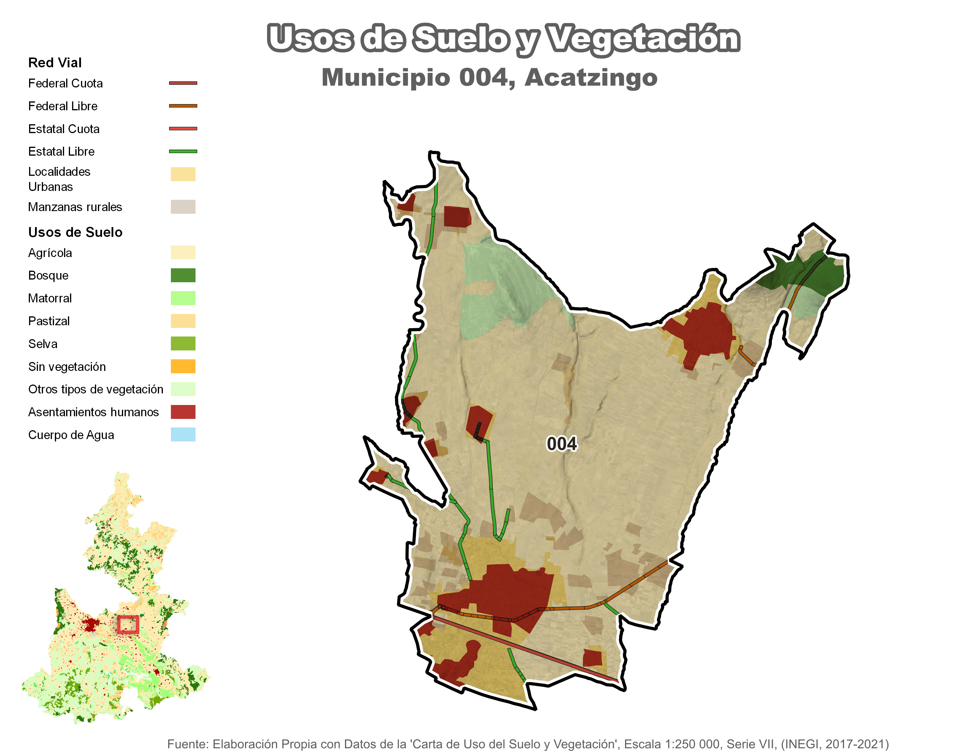 Biblioteca de Mapas - Uso de Suelo y Vegetación en municipio de Acatzingo