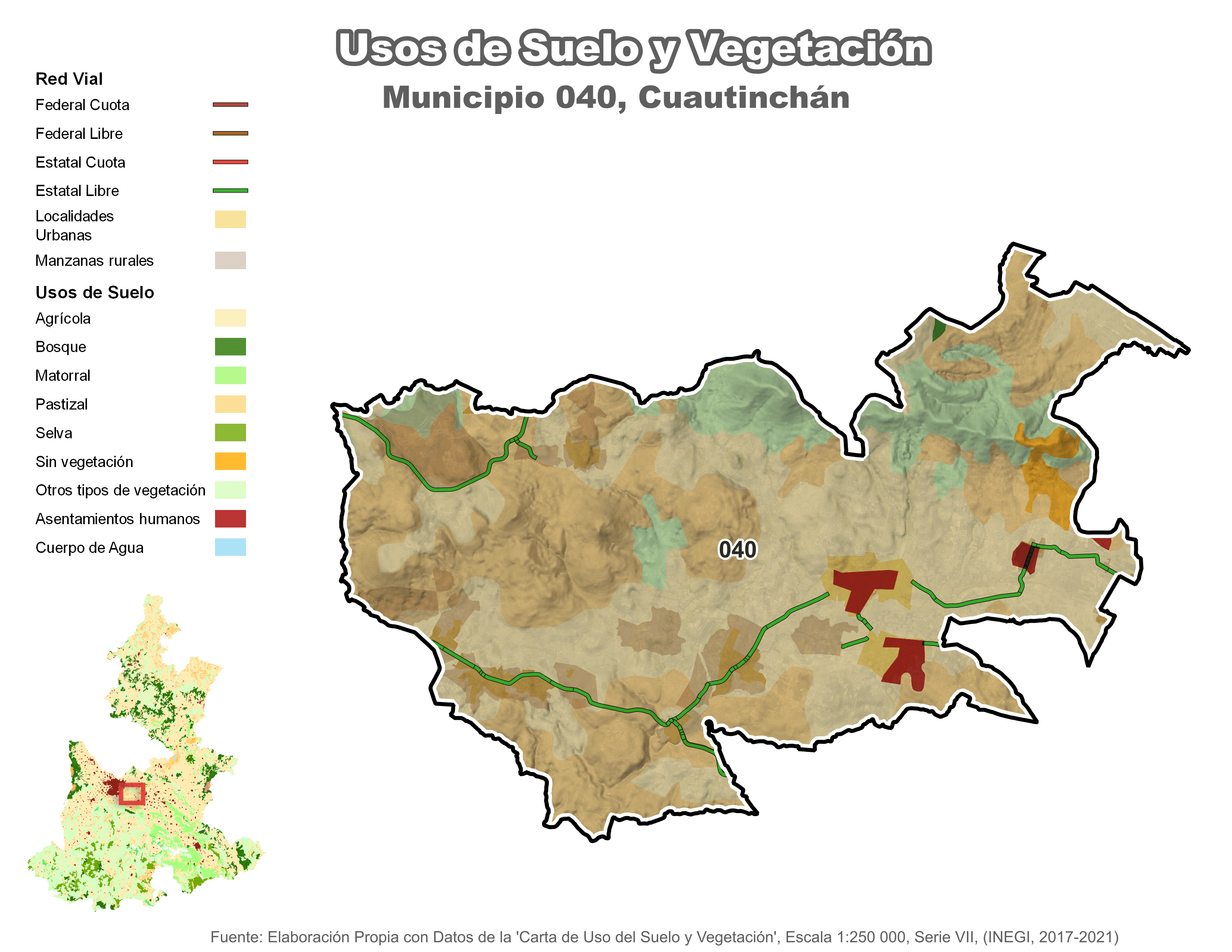 Biblioteca de Mapas - Uso de Suelo y Vegetación en municipio de Cuautinchán