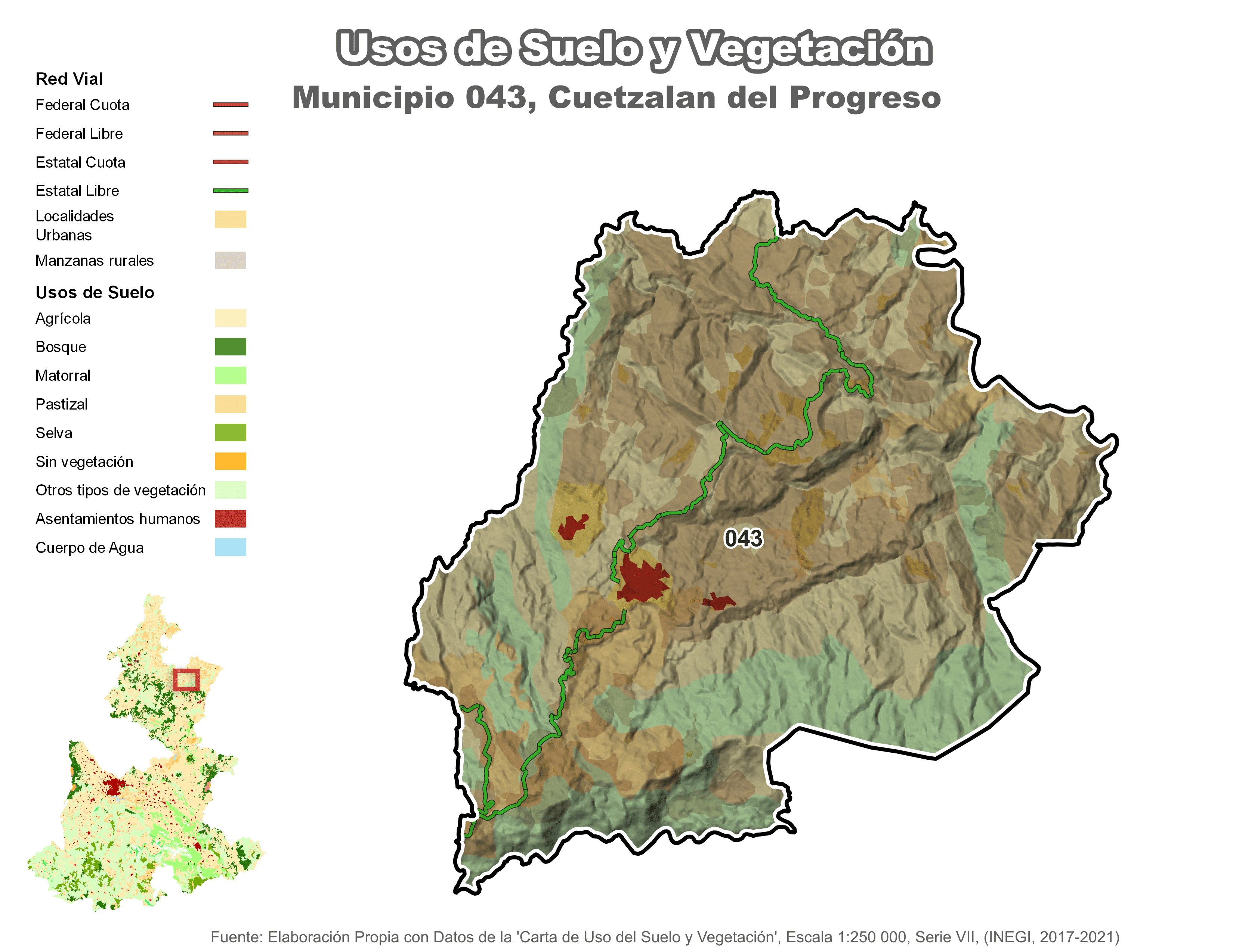 Biblioteca de Mapas - Uso de Suelo y Vegetación en municipio de Cuetzalan del Progreso