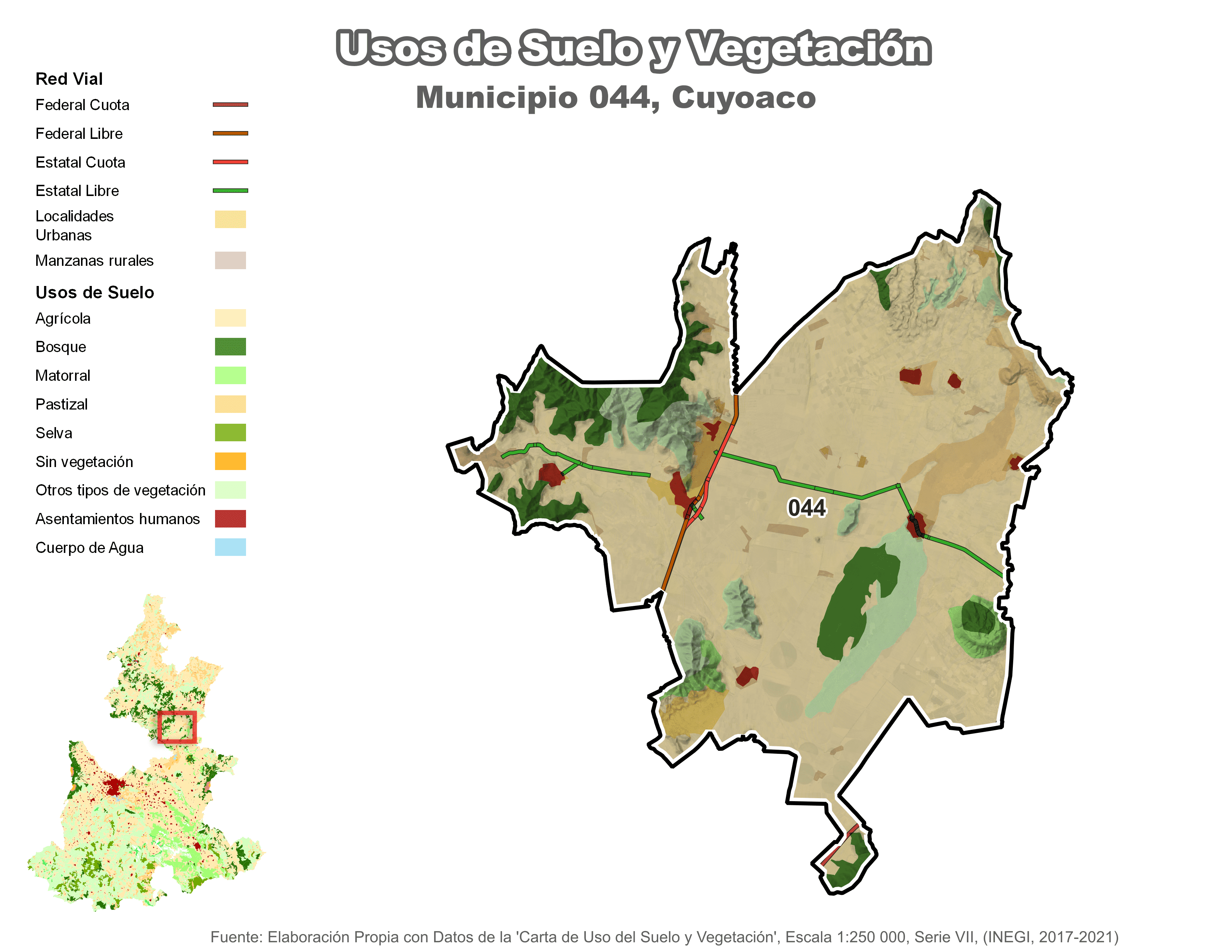 Biblioteca de Mapas - Uso de Suelo y Vegetación en municipio de Cuyoaco