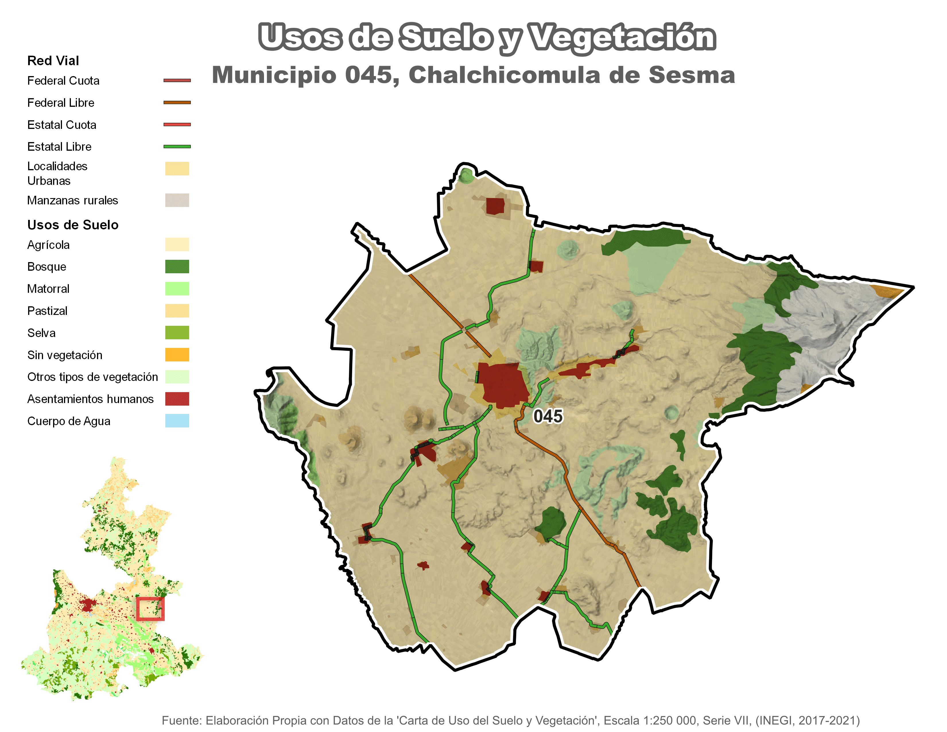 Biblioteca de Mapas - Uso de Suelo y Vegetación en municipio de Chalchicomula de Sesma