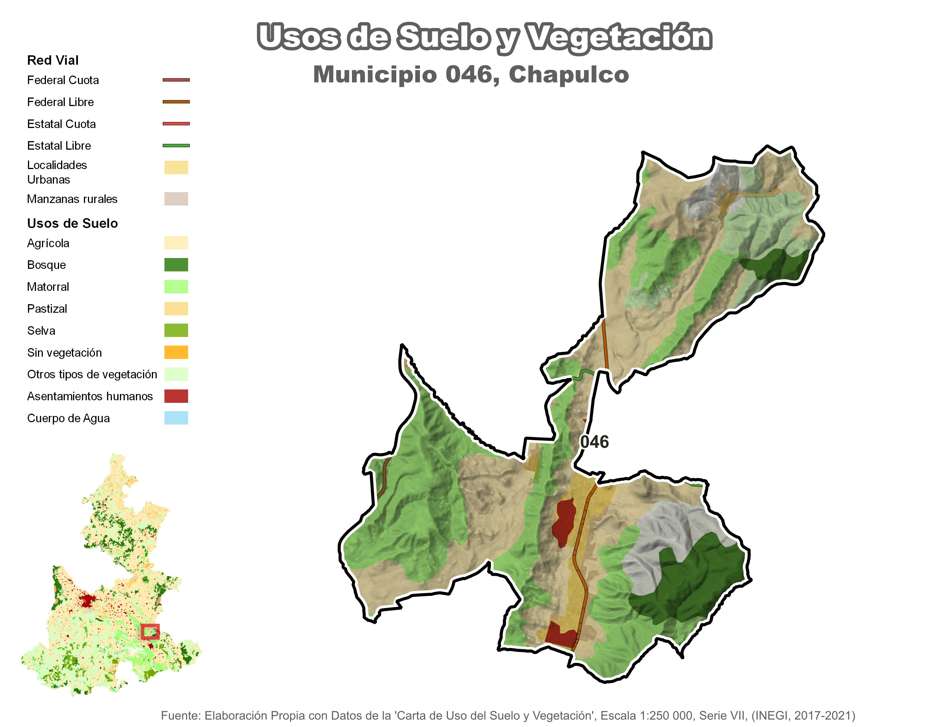 Biblioteca de Mapas - Uso de Suelo y Vegetación en municipio de Chapulco