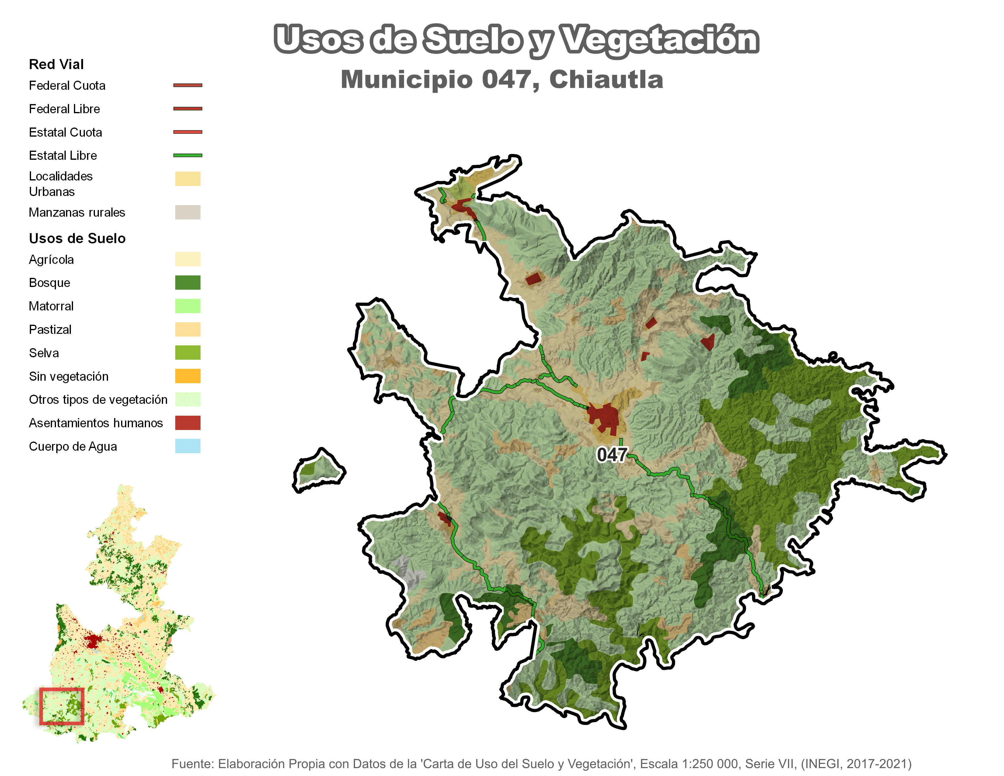 Biblioteca de Mapas - Uso de Suelo y Vegetación en municipio de Chiautla