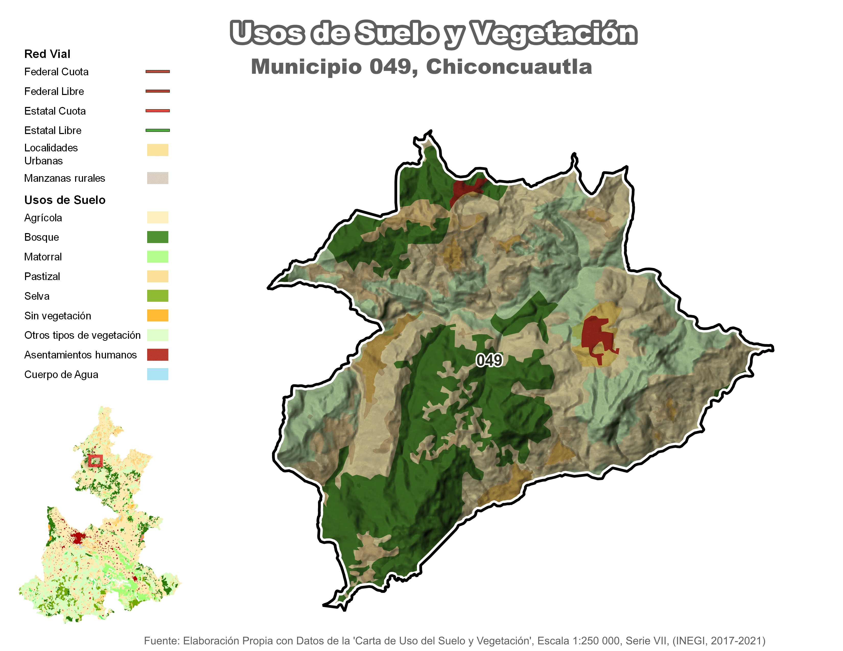 Biblioteca de Mapas - Uso de Suelo y Vegetación en municipio de Chiconcuautla