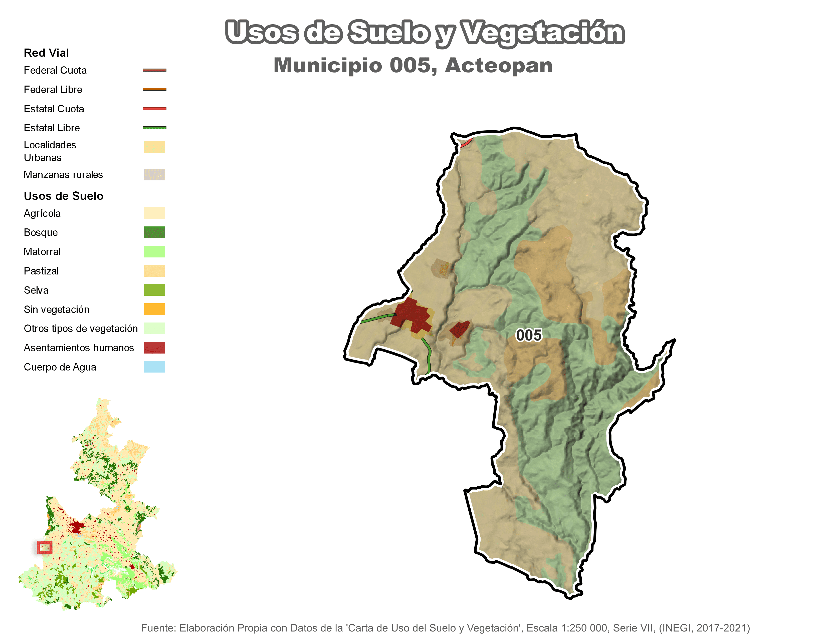 Biblioteca de Mapas - Uso de Suelo y Vegetación en municipio de Acteopan