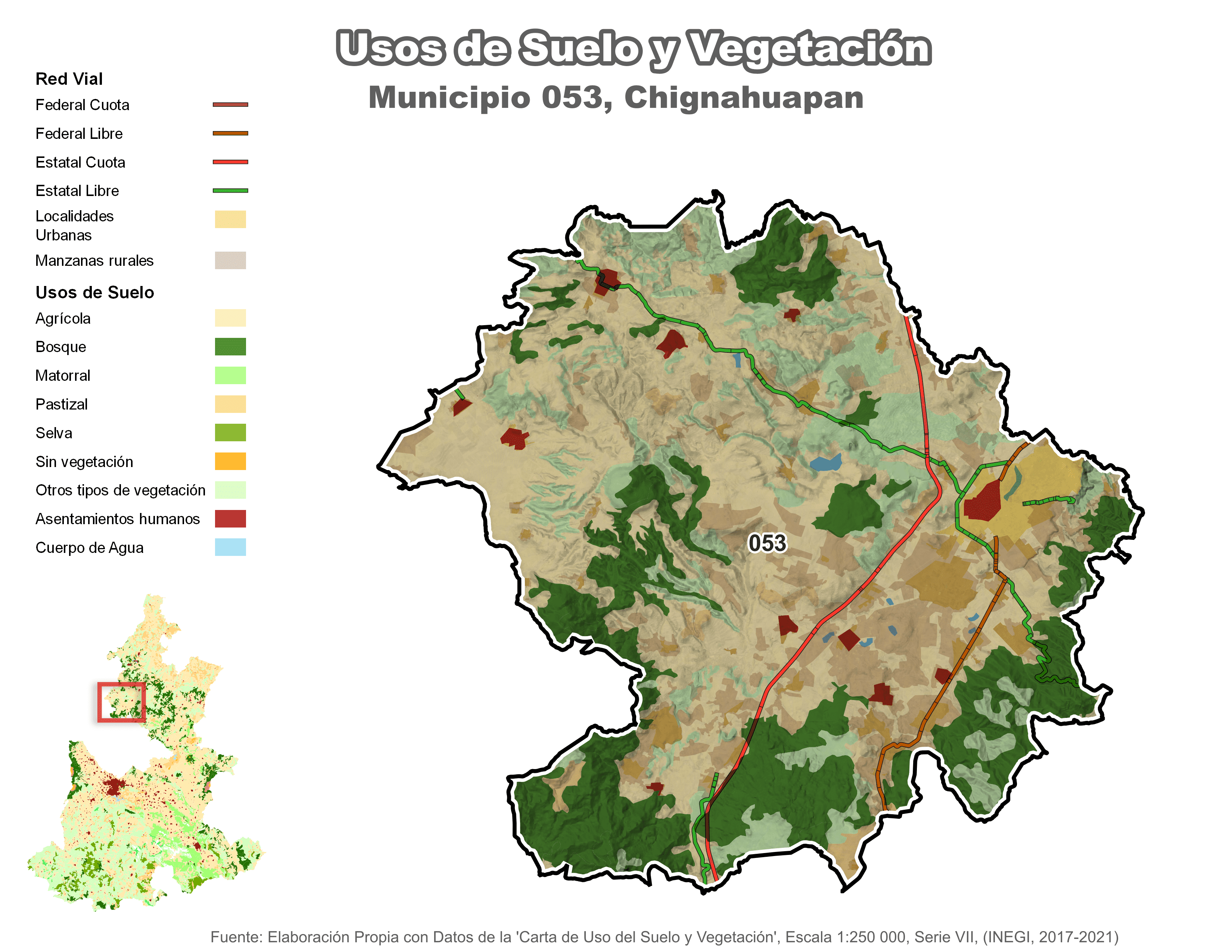 Biblioteca de Mapas - Uso de Suelo y Vegetación en municipio de Chignahuapan