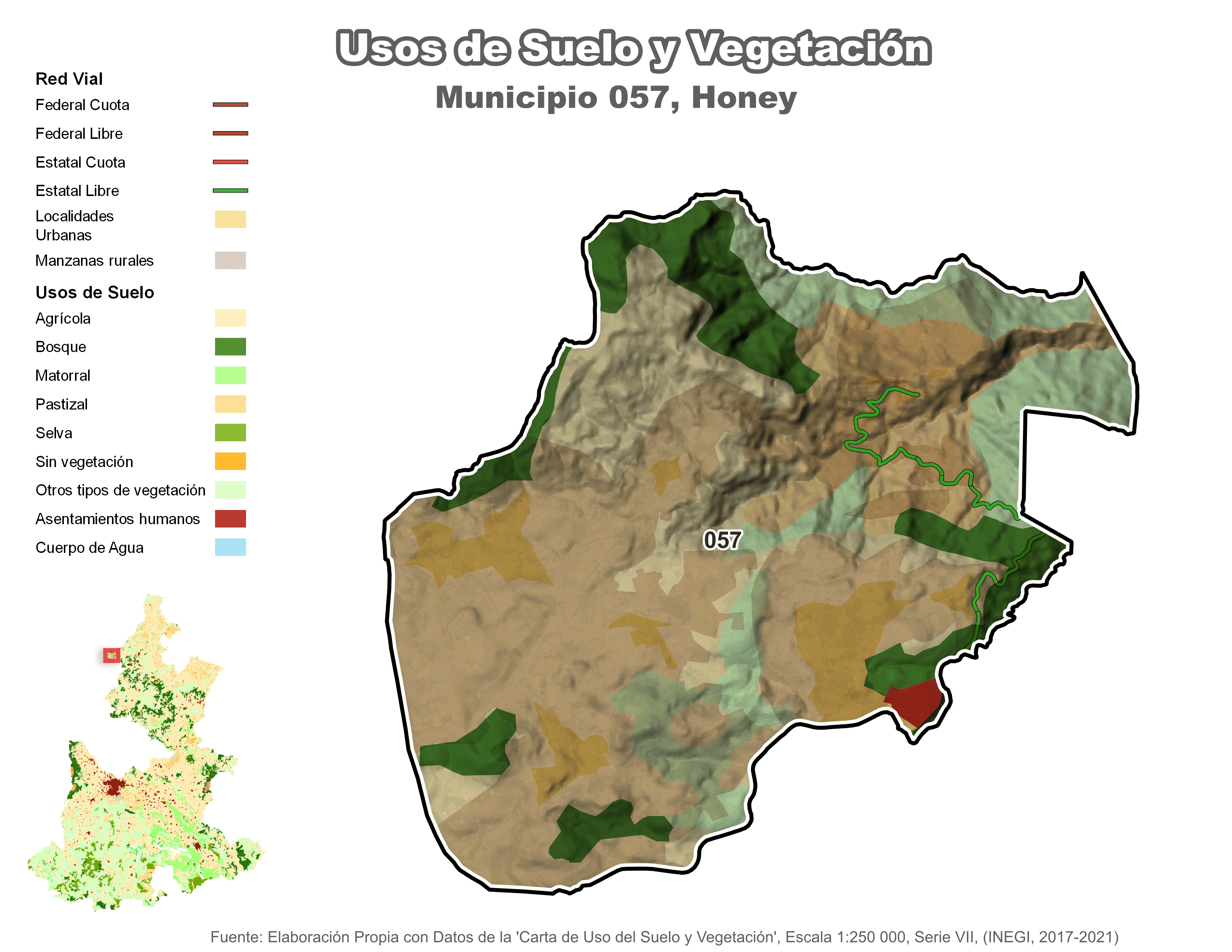 Biblioteca de Mapas - Uso de Suelo y Vegetación en municipio de Honey