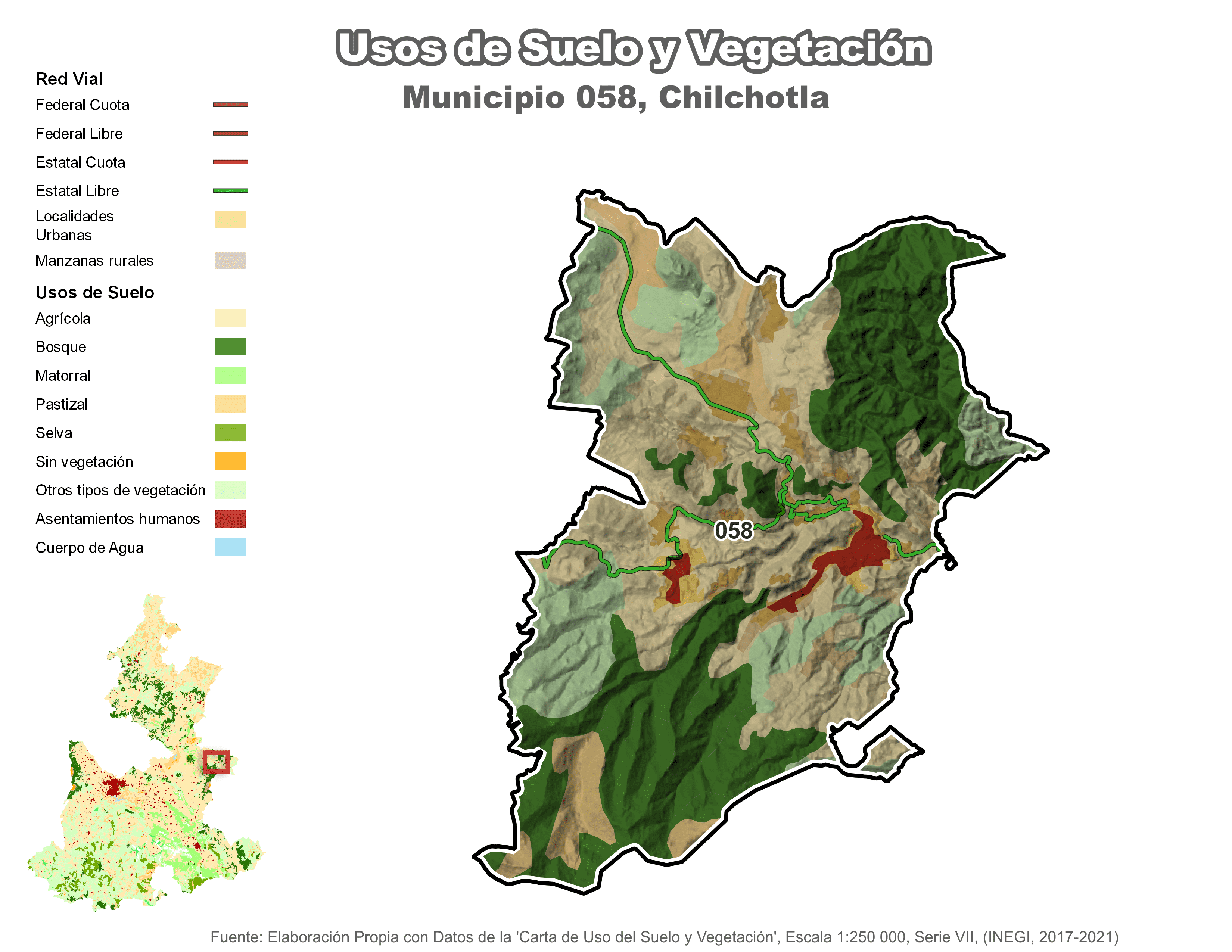 Biblioteca de Mapas - Uso de Suelo y Vegetación en municipio de Chilchotla