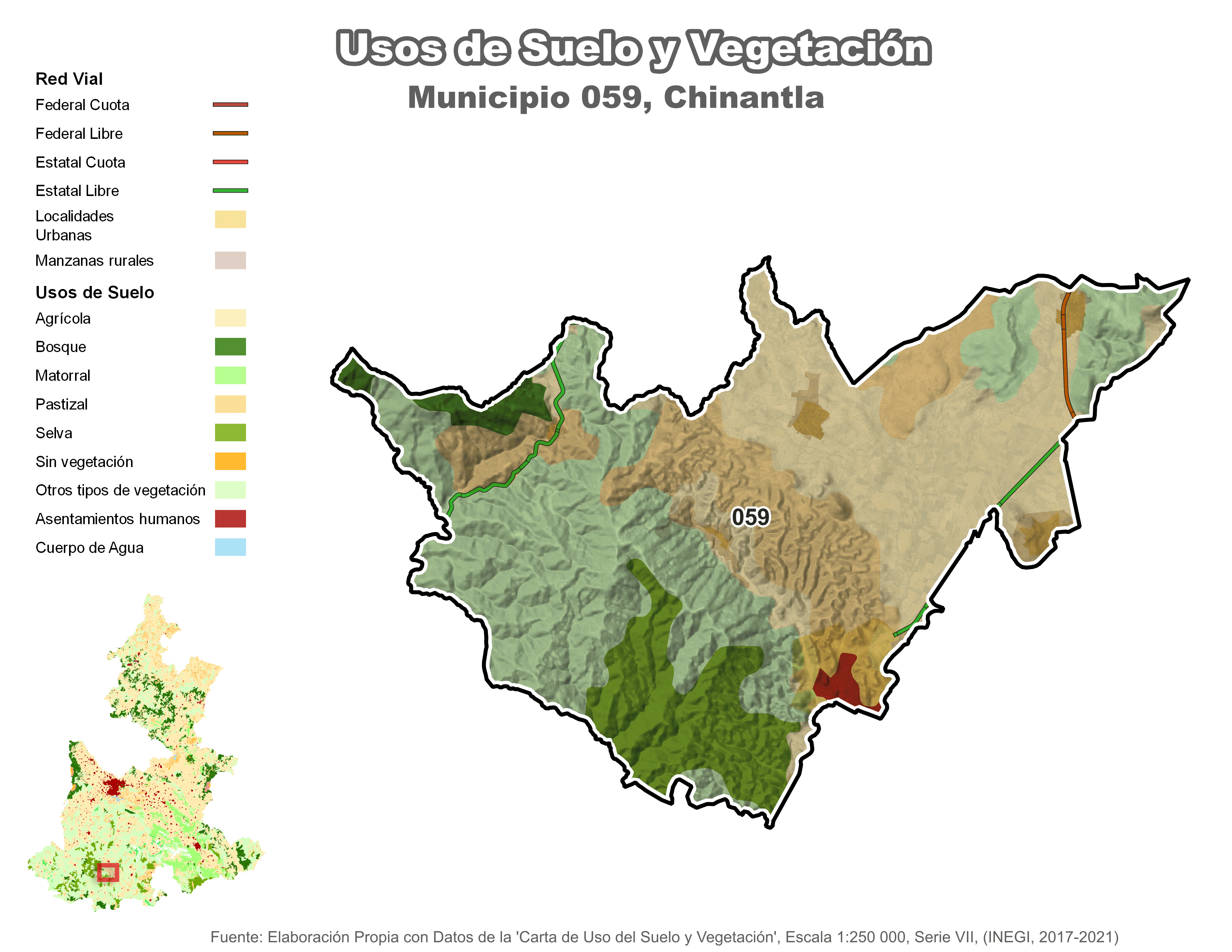 Biblioteca de Mapas - Uso de Suelo y Vegetación en municipio de Chinantla