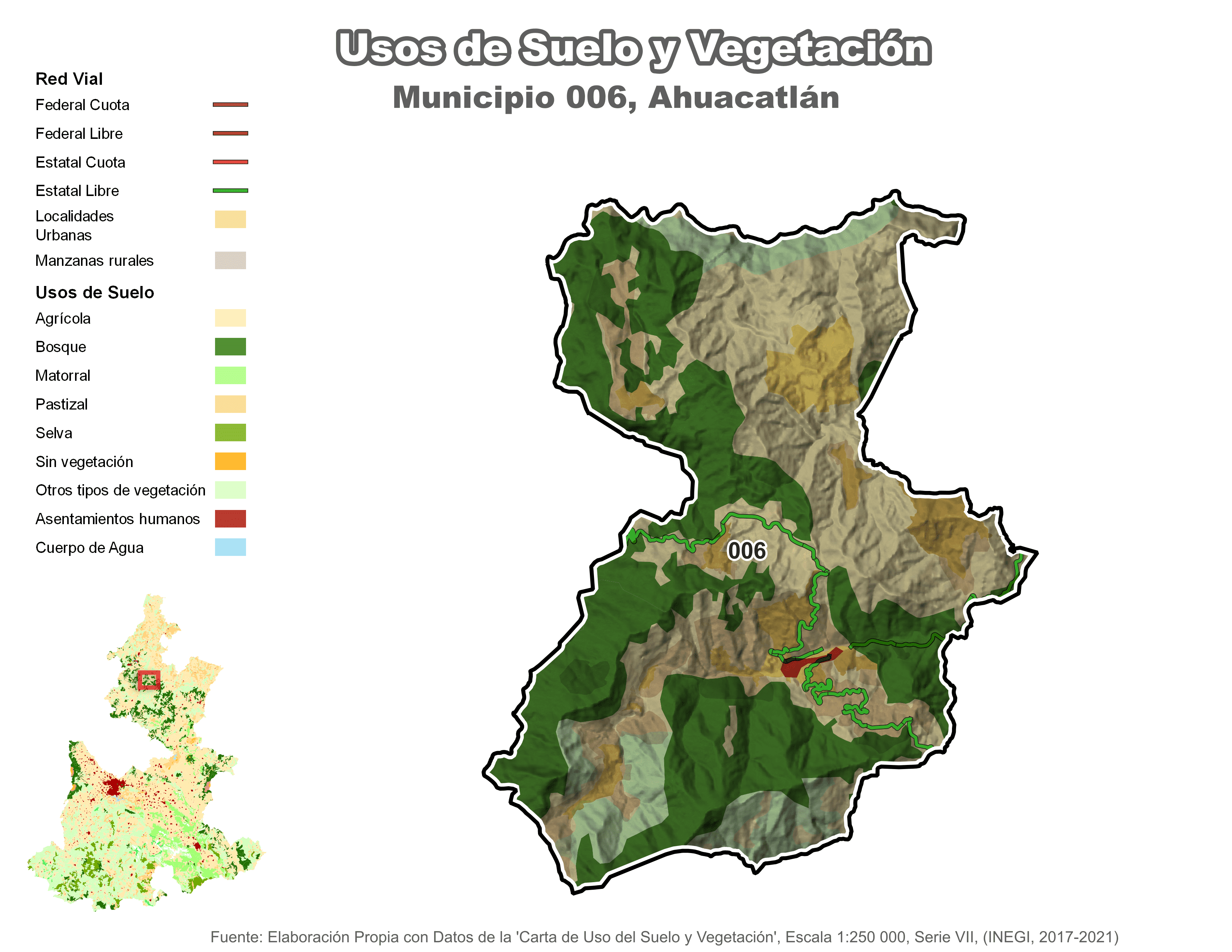 Biblioteca de Mapas - Uso de Suelo y Vegetación en municipio de Ahuacatlán