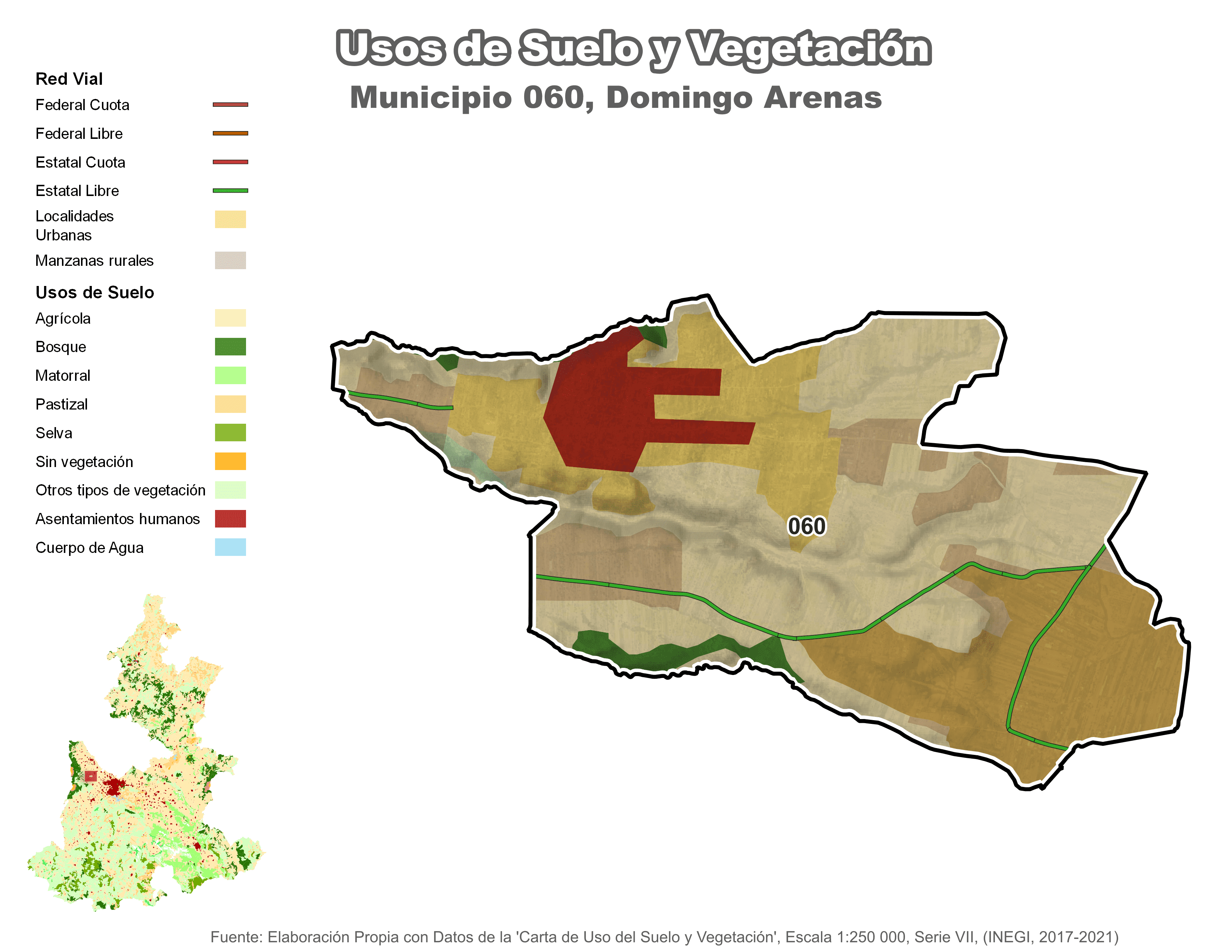 Biblioteca de Mapas - Uso de suelo y vegetación en municipio de Domingo Arenas