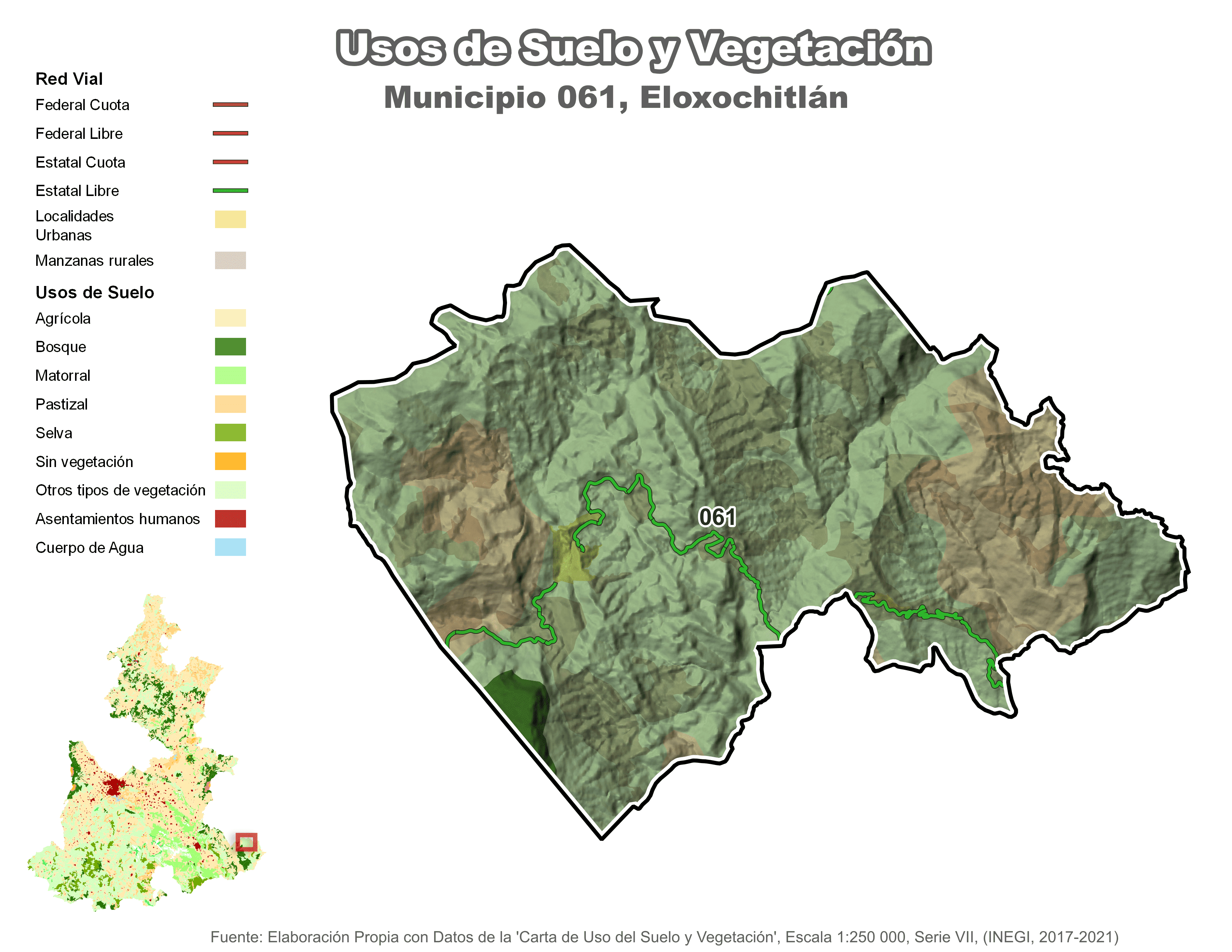 Biblioteca de Mapas - Uso de suelo y vegetación en municipio de Eloxochitlán
