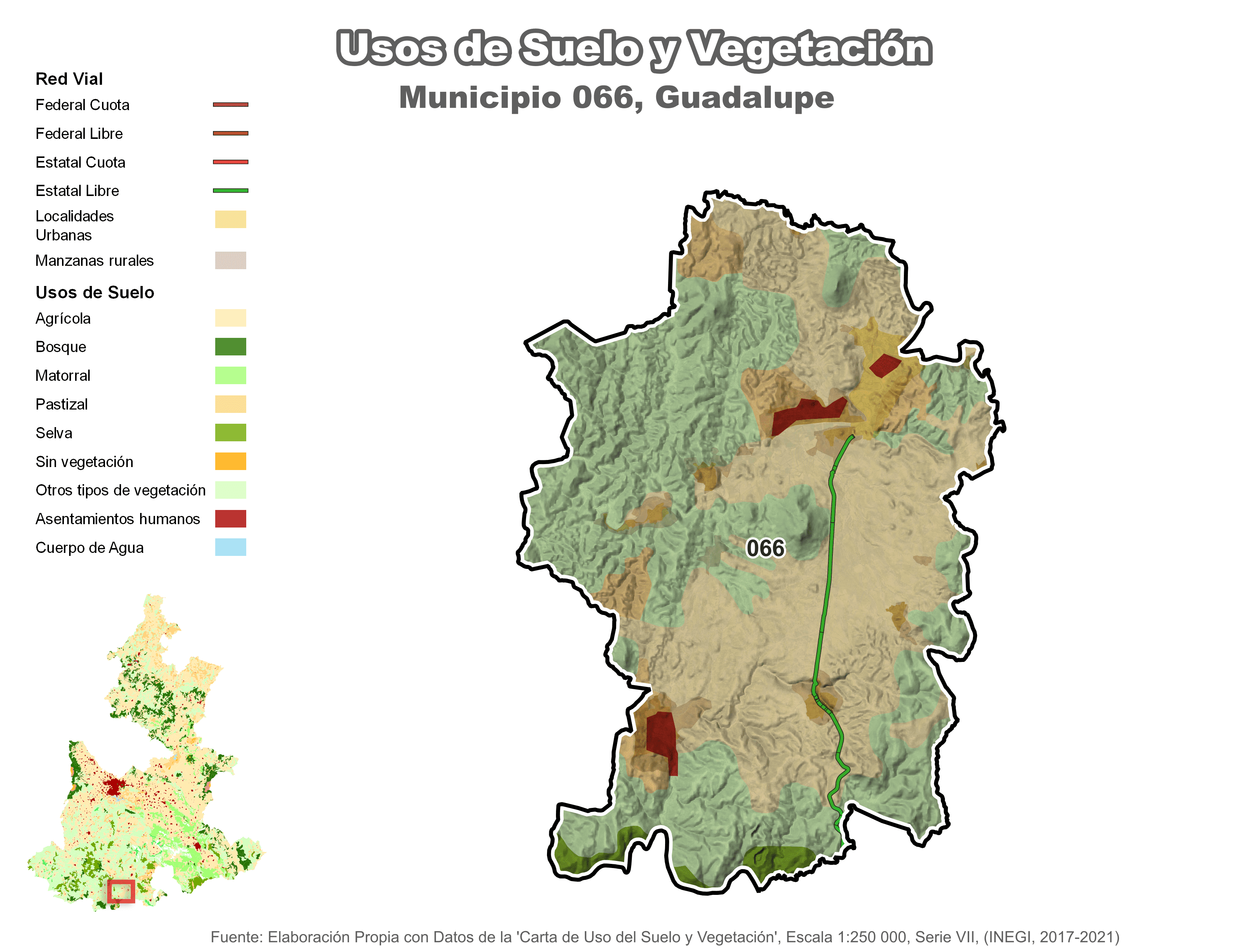 Biblioteca de Mapas - Uso de suelo y vegetación en municipio de Guadalupe