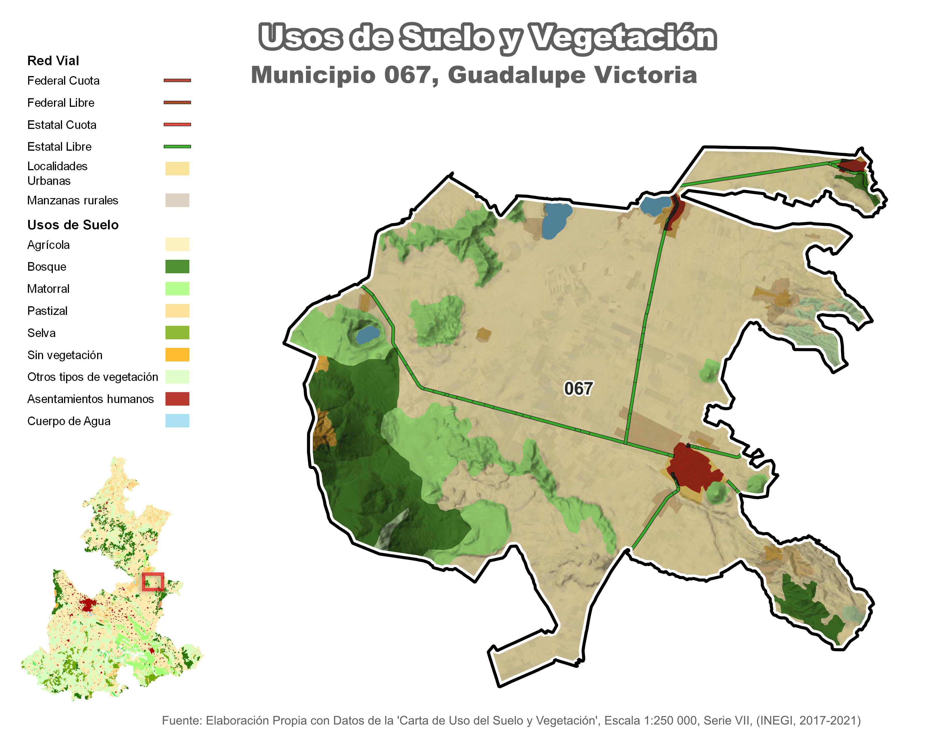 Biblioteca de Mapas - Uso de suelo y vegetación en municipio de Guadalupe Victoria