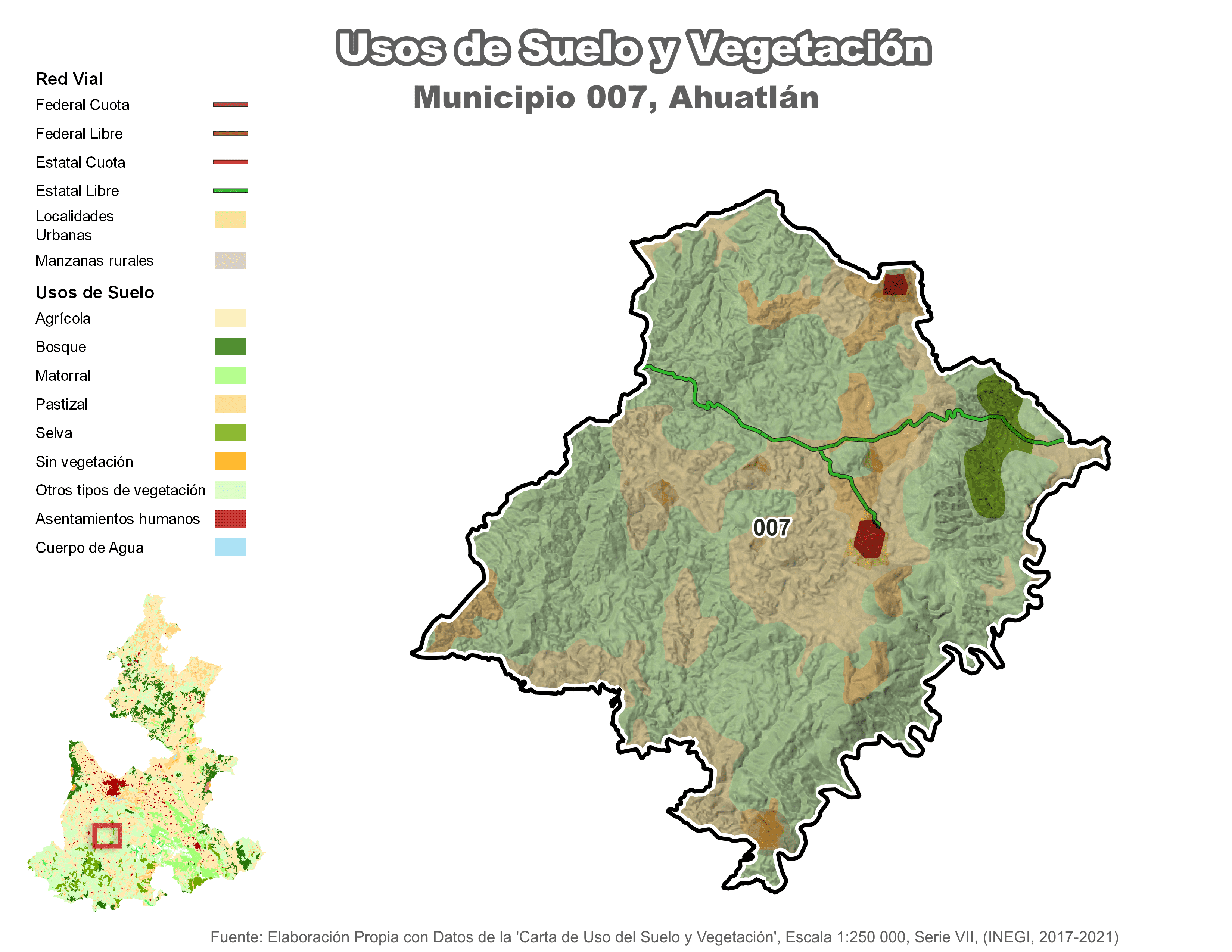 Biblioteca de Mapas - Uso de Suelo y Vegetación en municipio de Ahuatlán