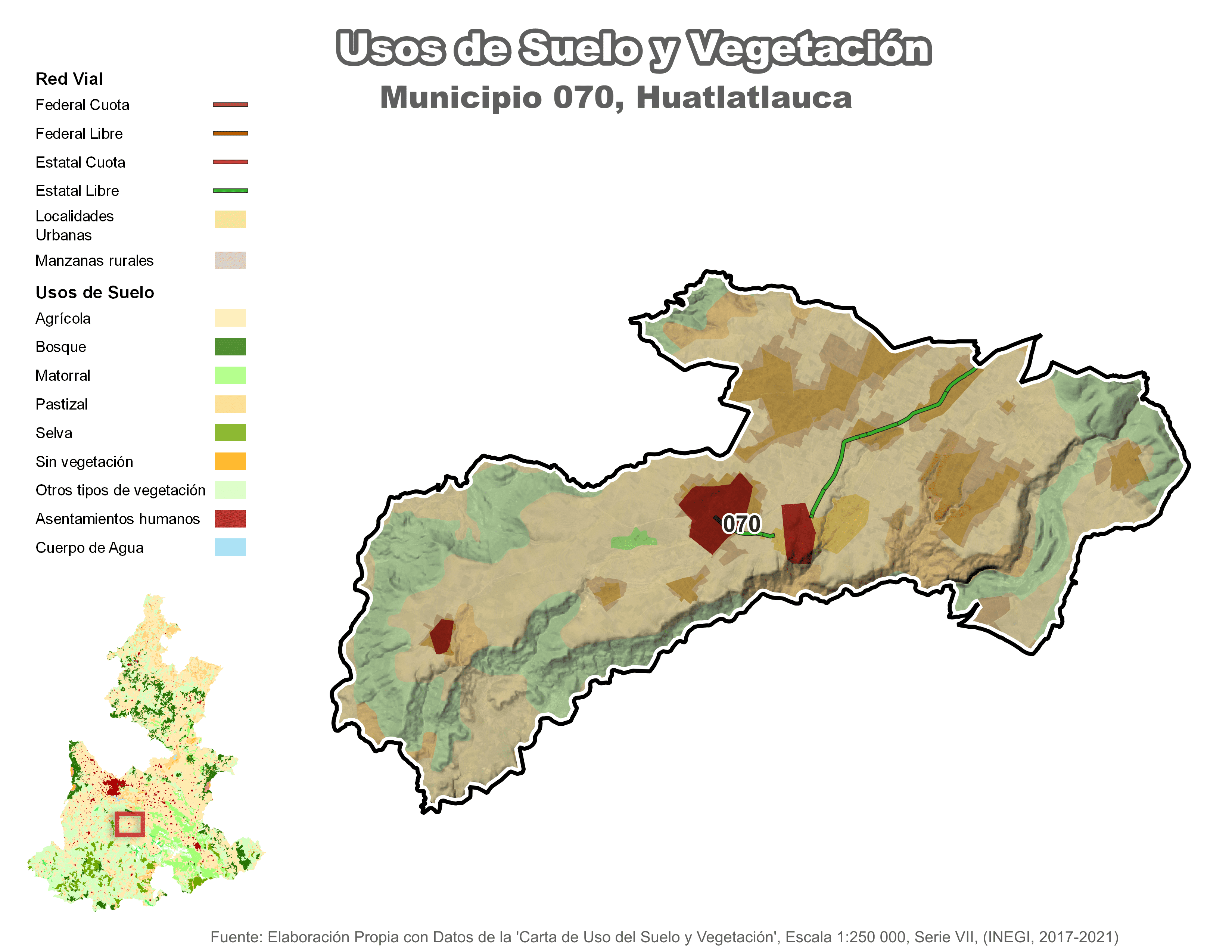 Biblioteca de Mapas - Uso de suelo y vegetación en municipio de Huatlatlauca