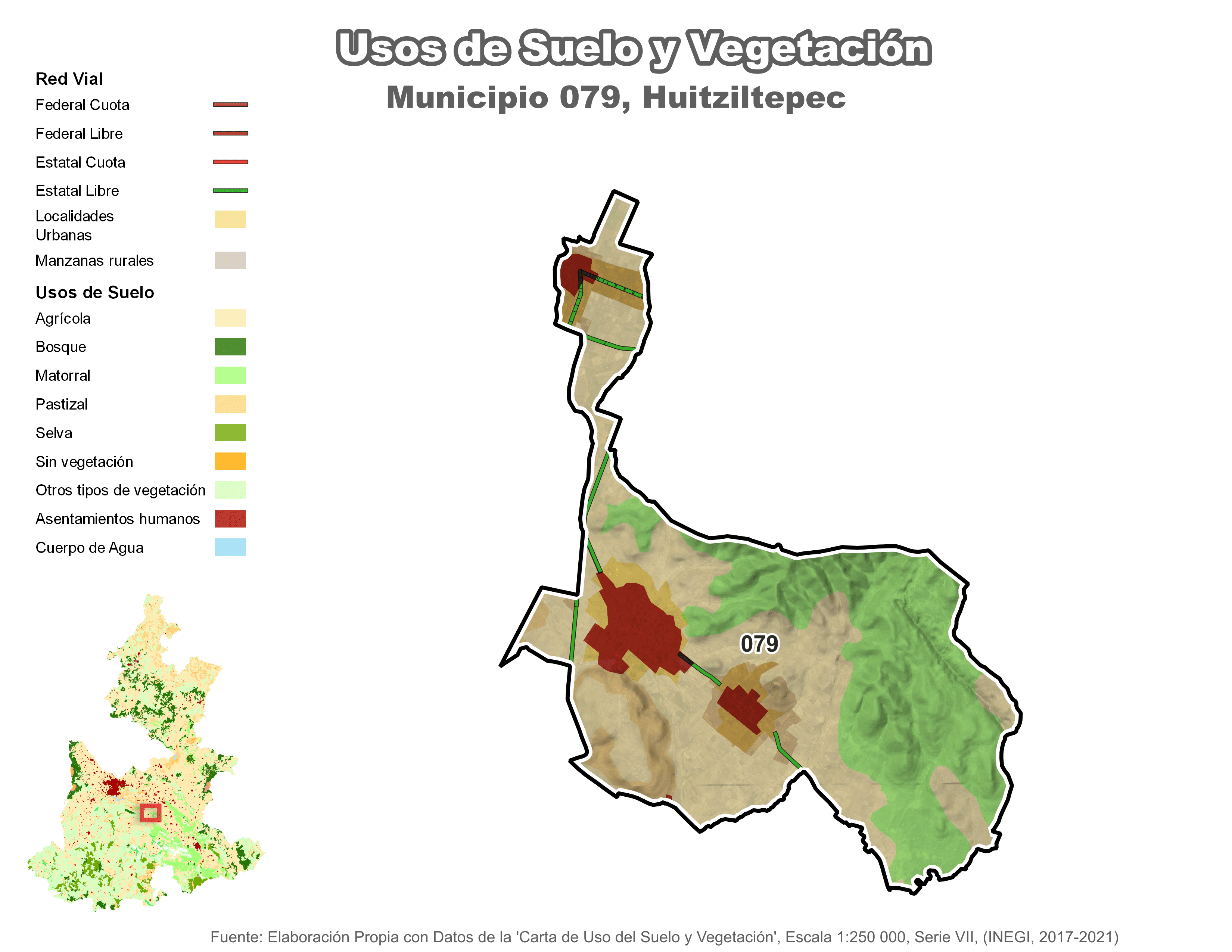 Biblioteca de Mapas - Uso de suelo y vegetación en municipio de Huitziltepec