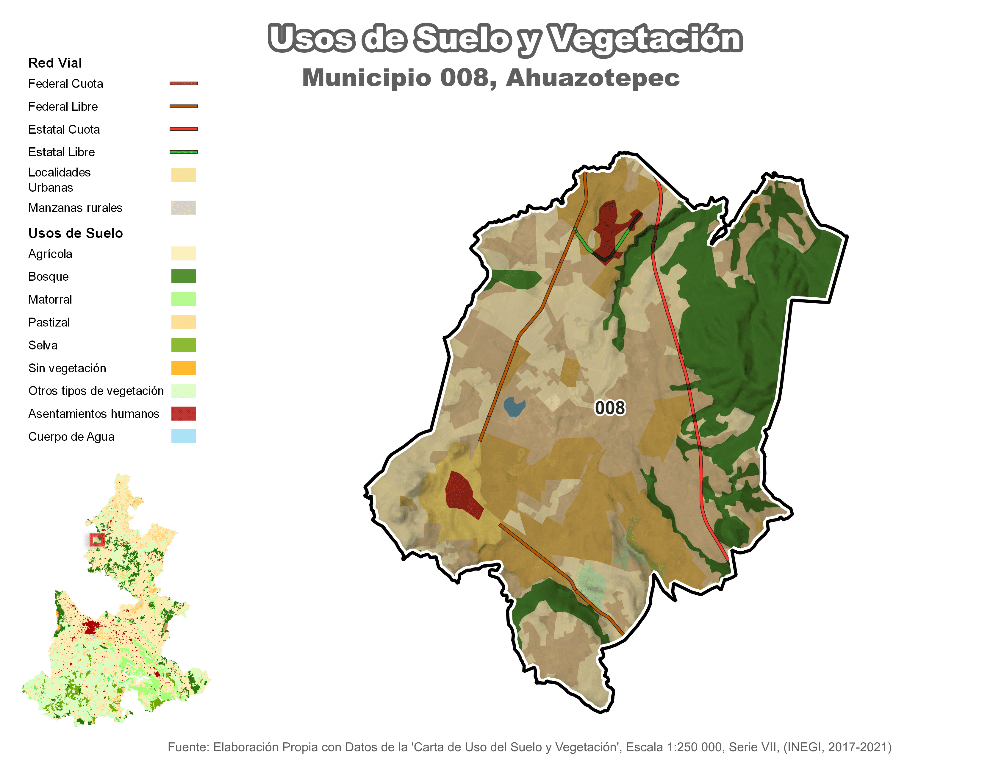 Biblioteca de Mapas - Uso de Suelo y Vegetación en municipio de Ahuazotepec