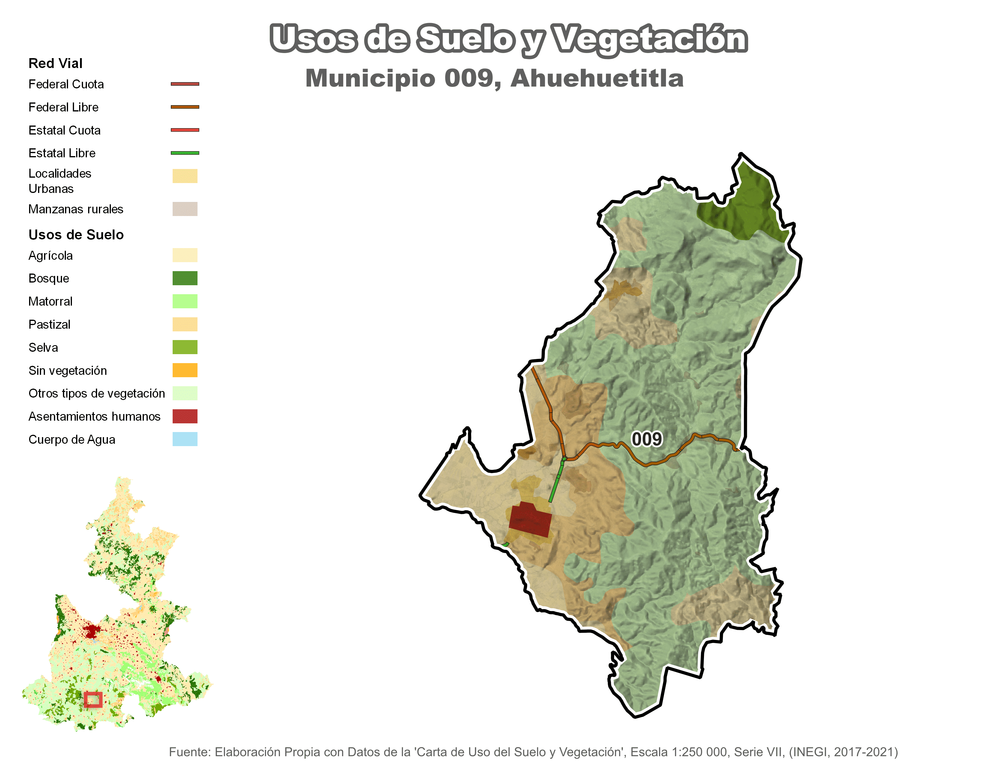 Biblioteca de Mapas - Uso de Suelo y Vegetación en municipio de Ahuehuetitla