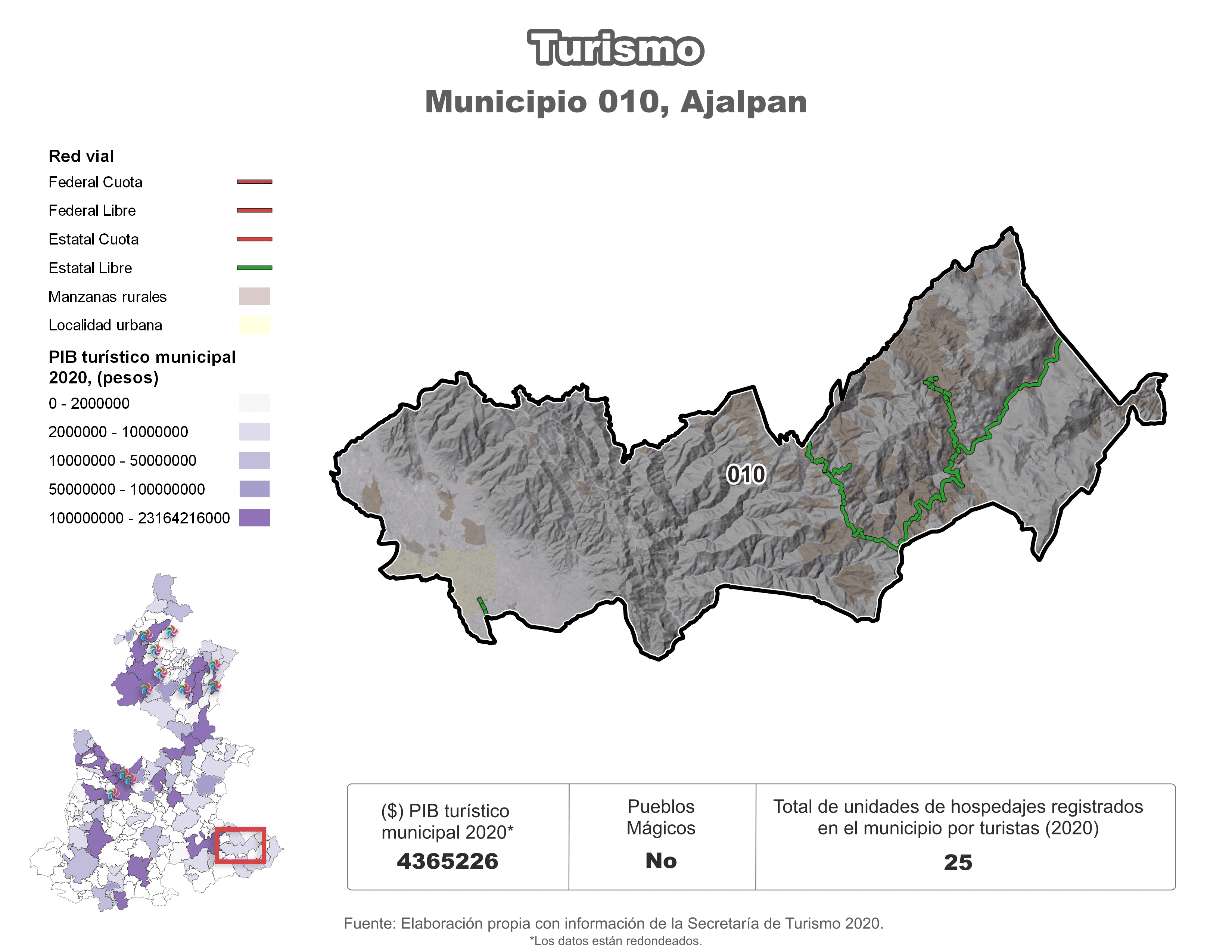 Biblioteca de Mapas - Turismo en municipio de Ajalpan