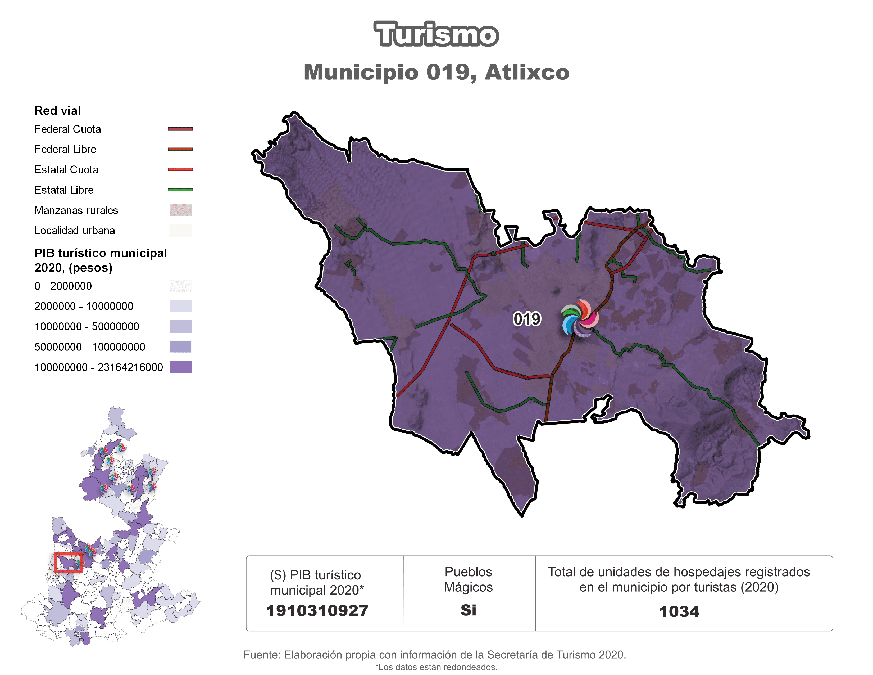 Biblioteca de Mapas - Turismo en municipio de Atlixco