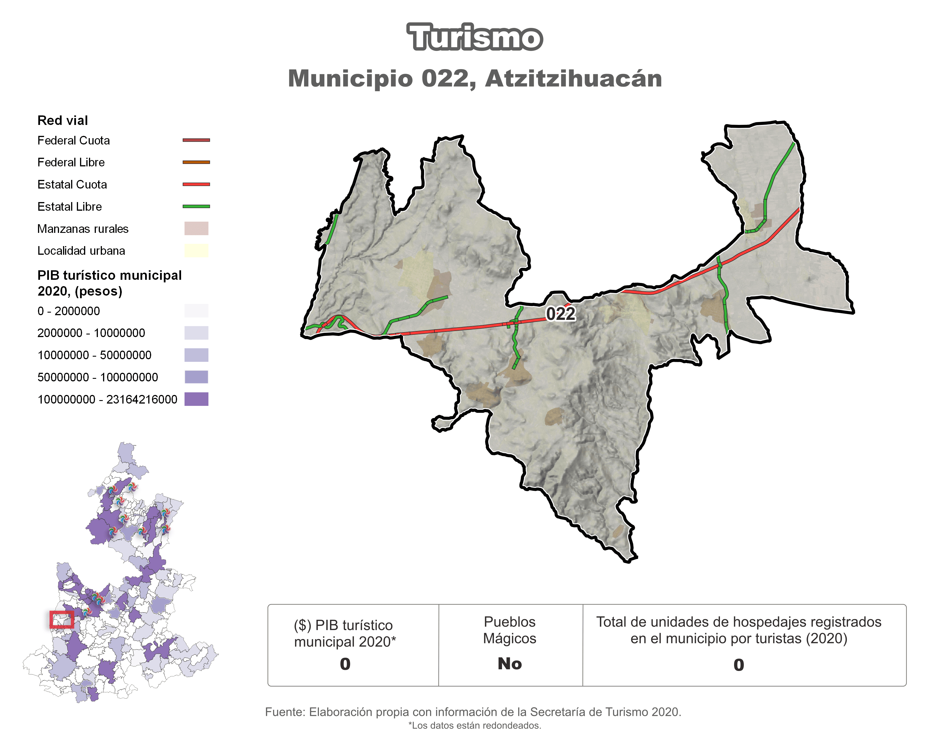 Biblioteca de Mapas - Turismo en municipio de Atzitzihuacán