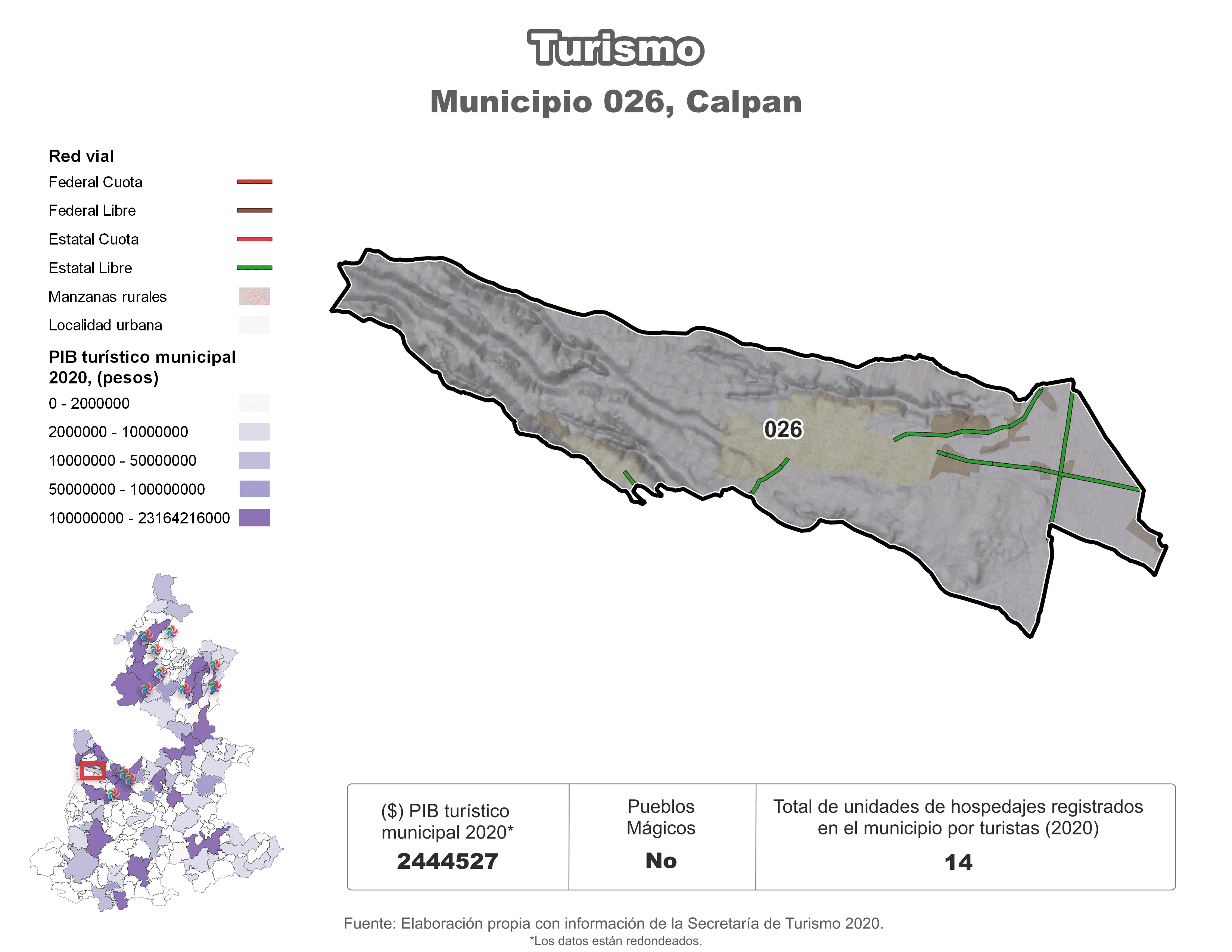 Biblioteca de Mapas - Turismo en municipio de Calpan