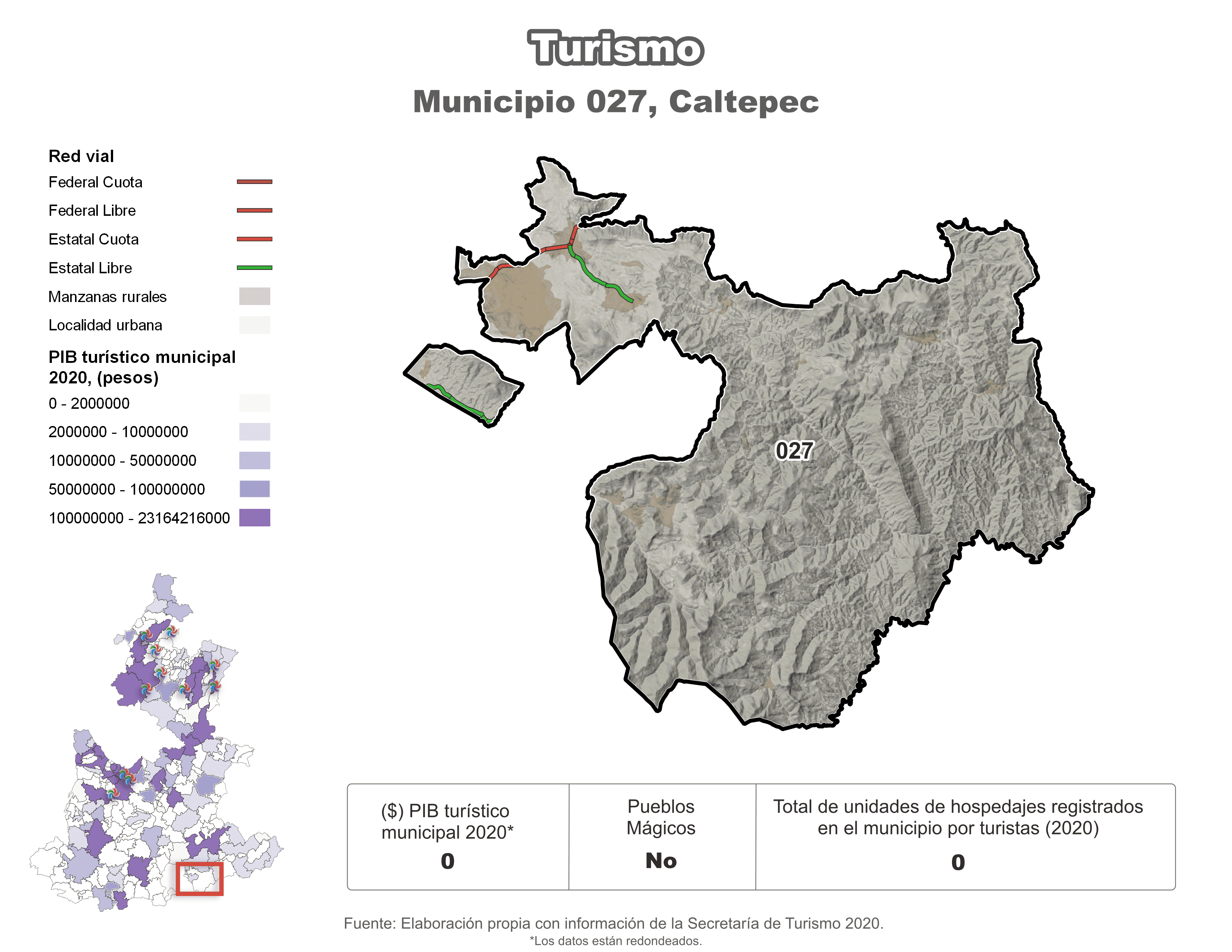 Biblioteca de Mapas - Turismo en municipio de Caltepec