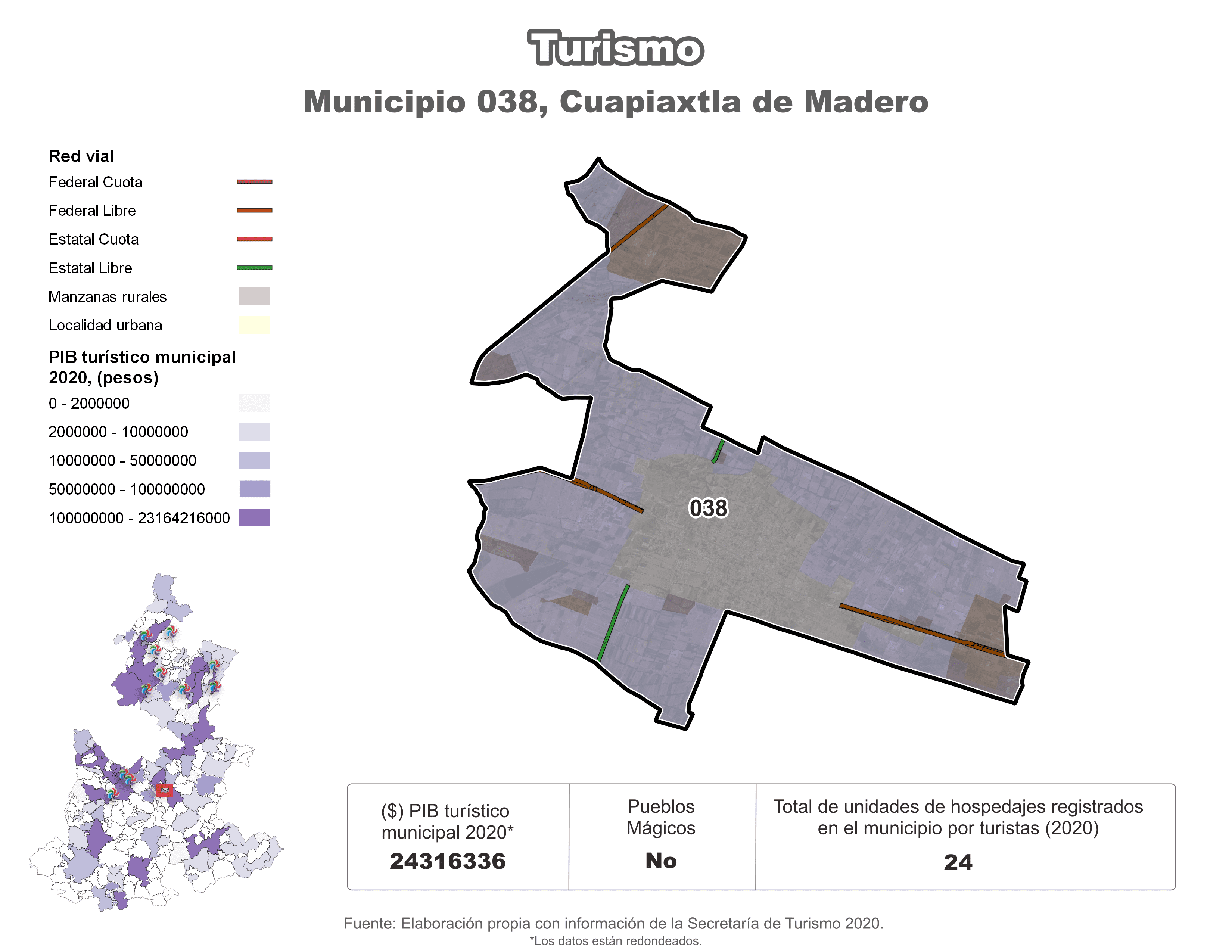 Biblioteca de Mapas - Turismo en municipio de Cuapiaxtla de Madero