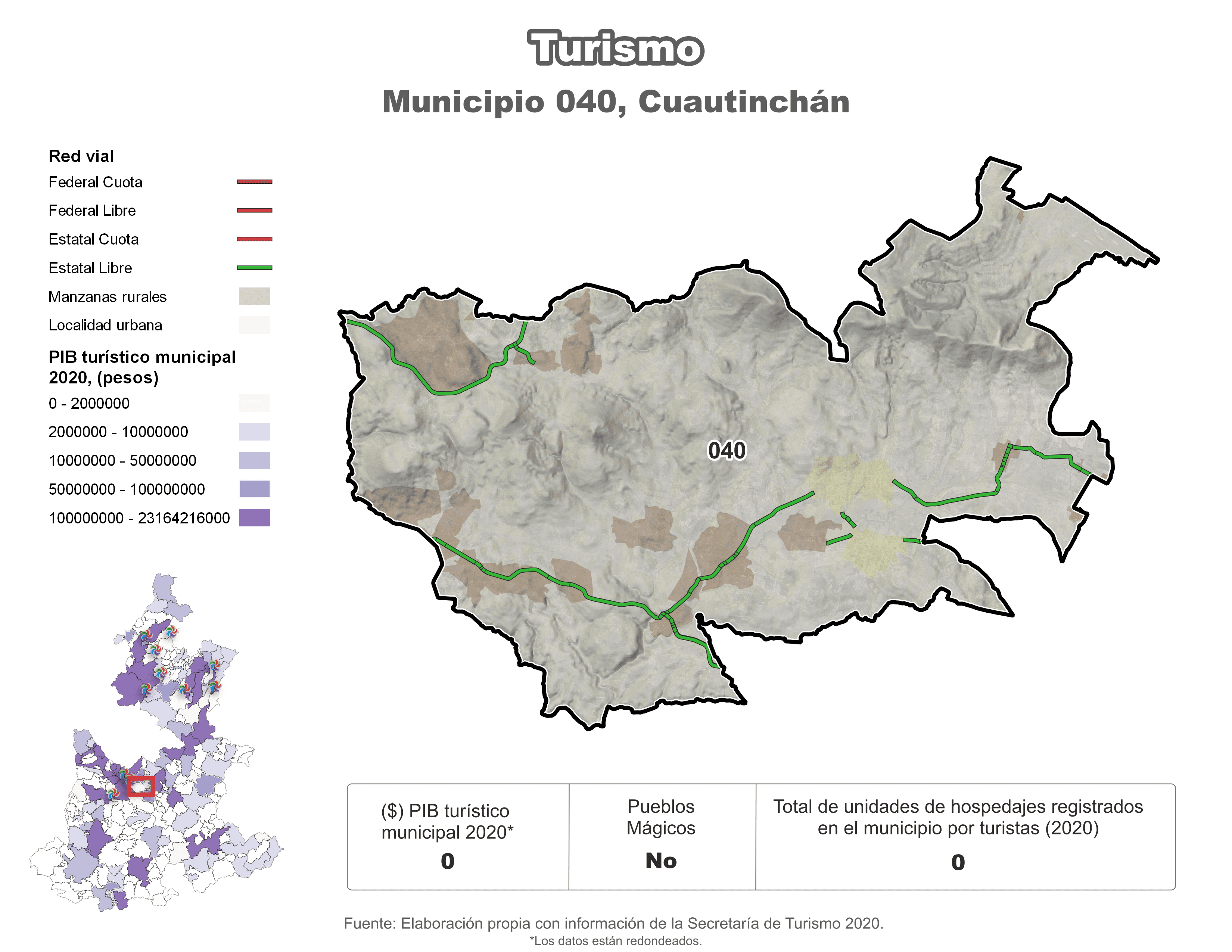 Biblioteca de Mapas - Turismo en municipio de Cuautinchán