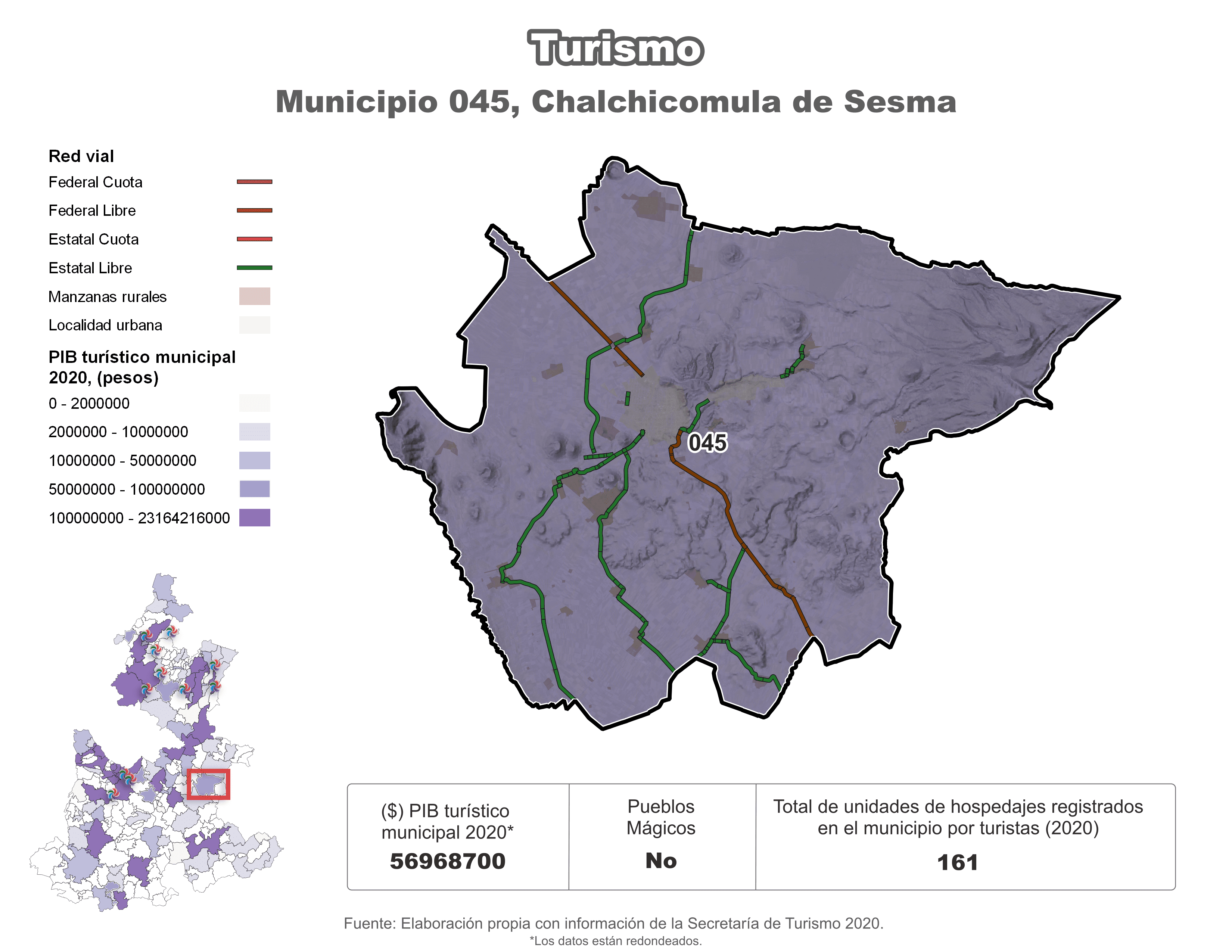 Biblioteca de Mapas - Turismo en municipio de Chalchicomula de Sesma