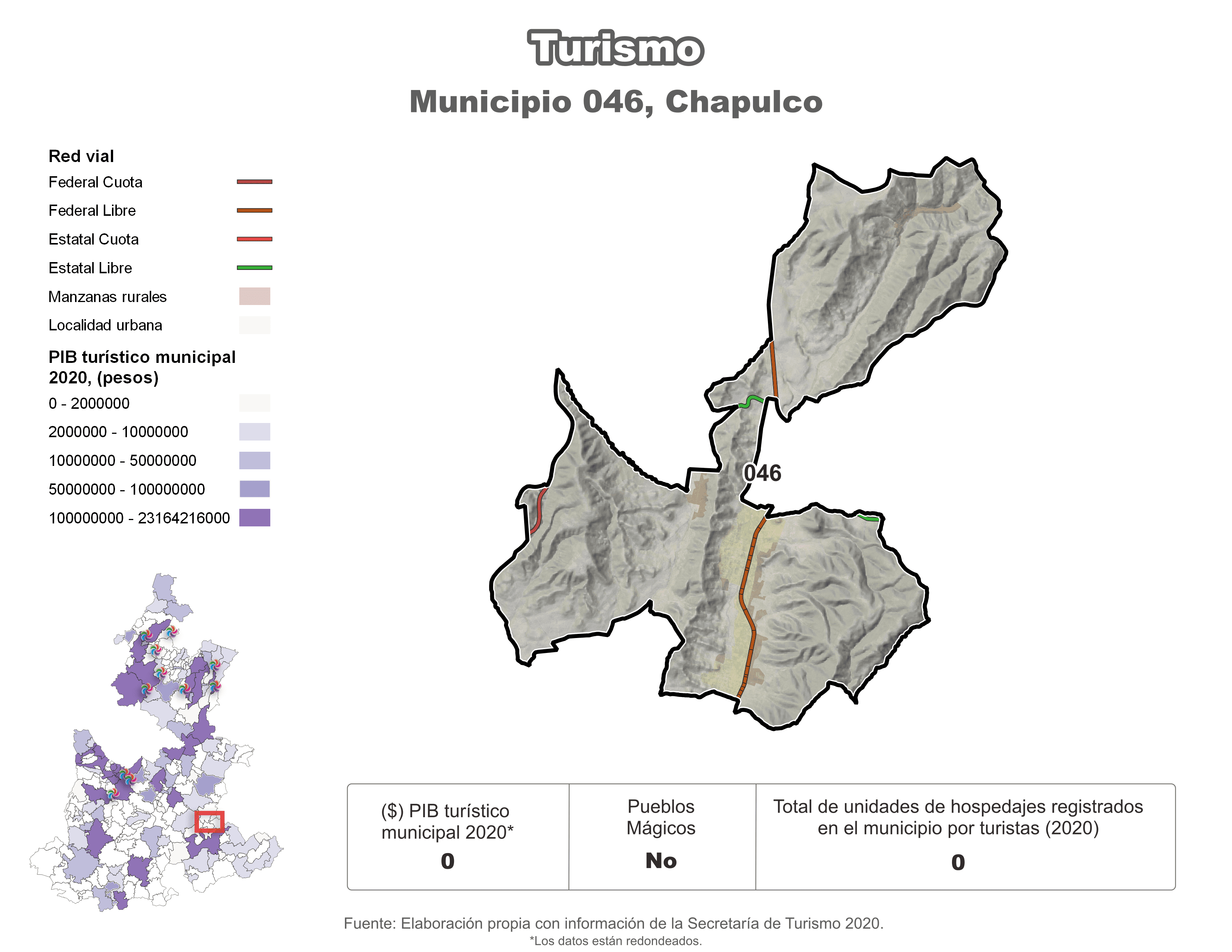 Biblioteca de Mapas - Turismo en municipio de Chapulco