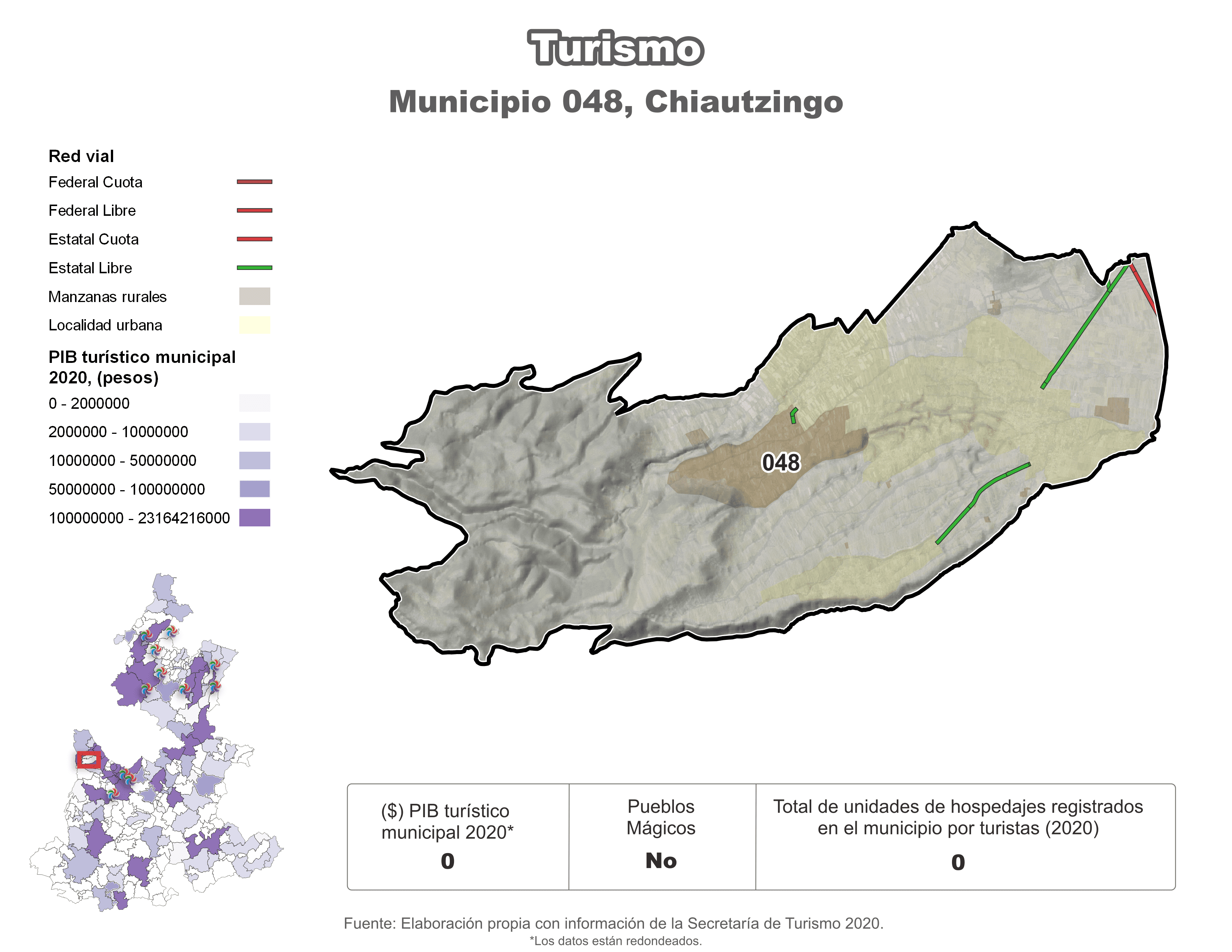 Biblioteca de Mapas - Turismo en municipio de Chiautzingo