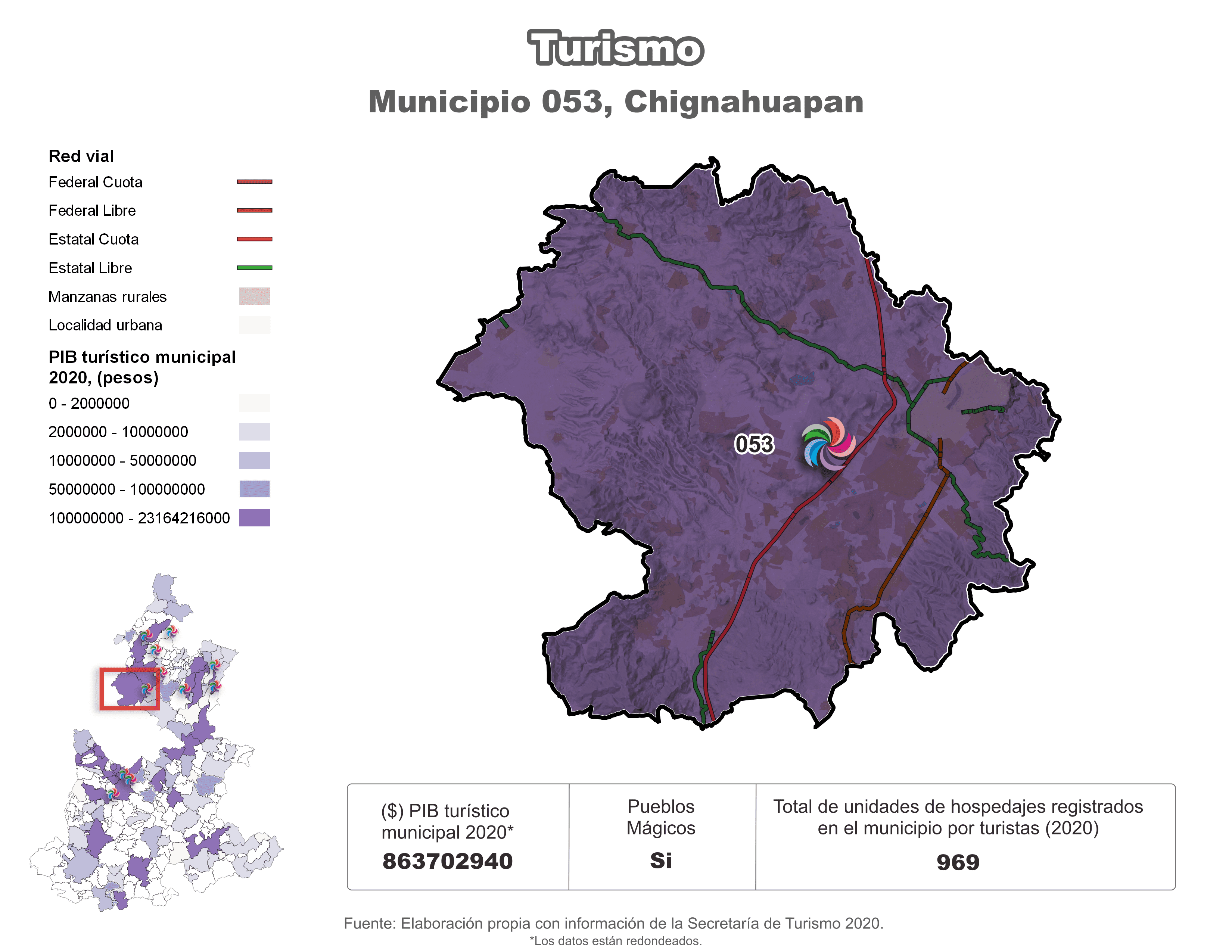 Biblioteca de Mapas - Turismo en municipio de Chignahuapan