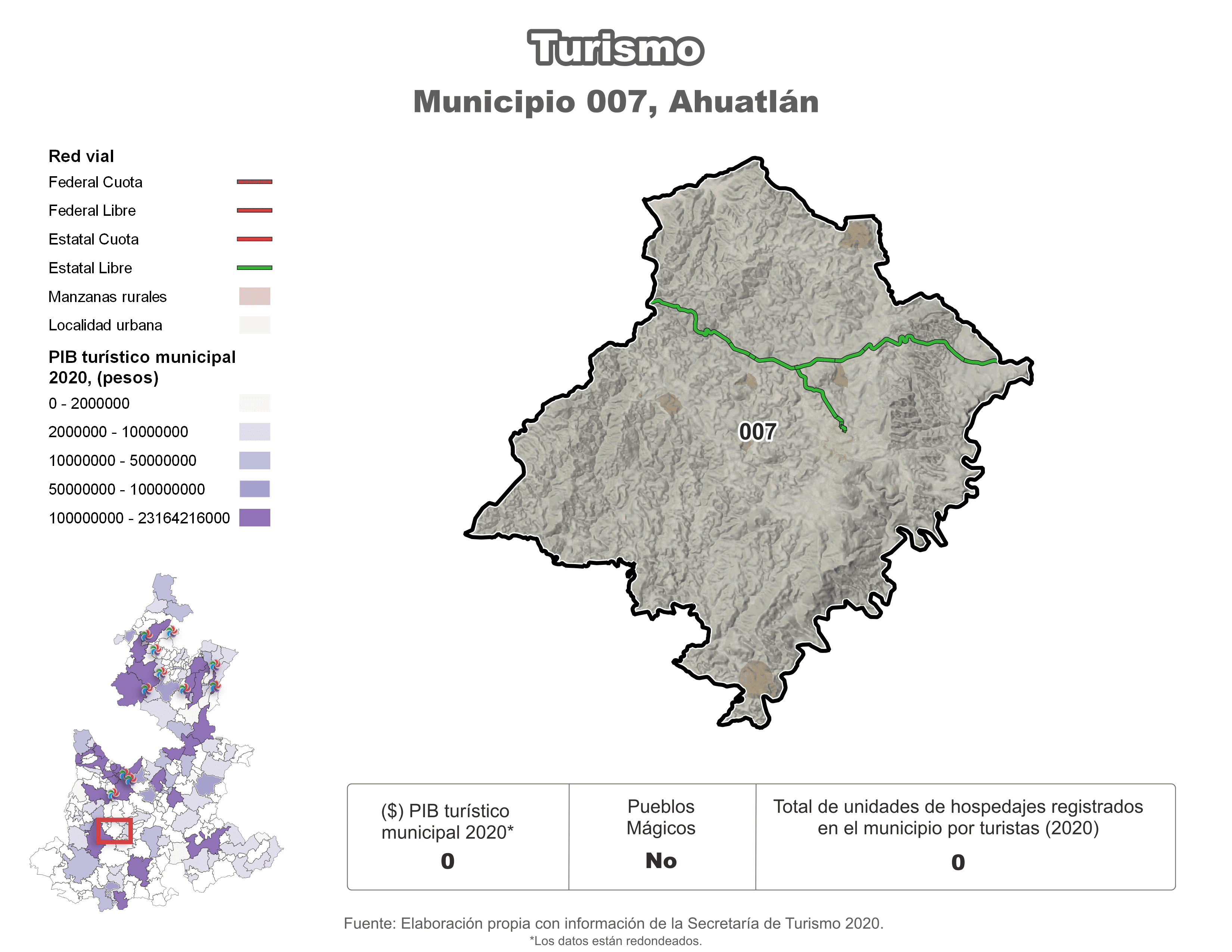 Biblioteca de Mapas - Turismo en municipio de Ahuatlán