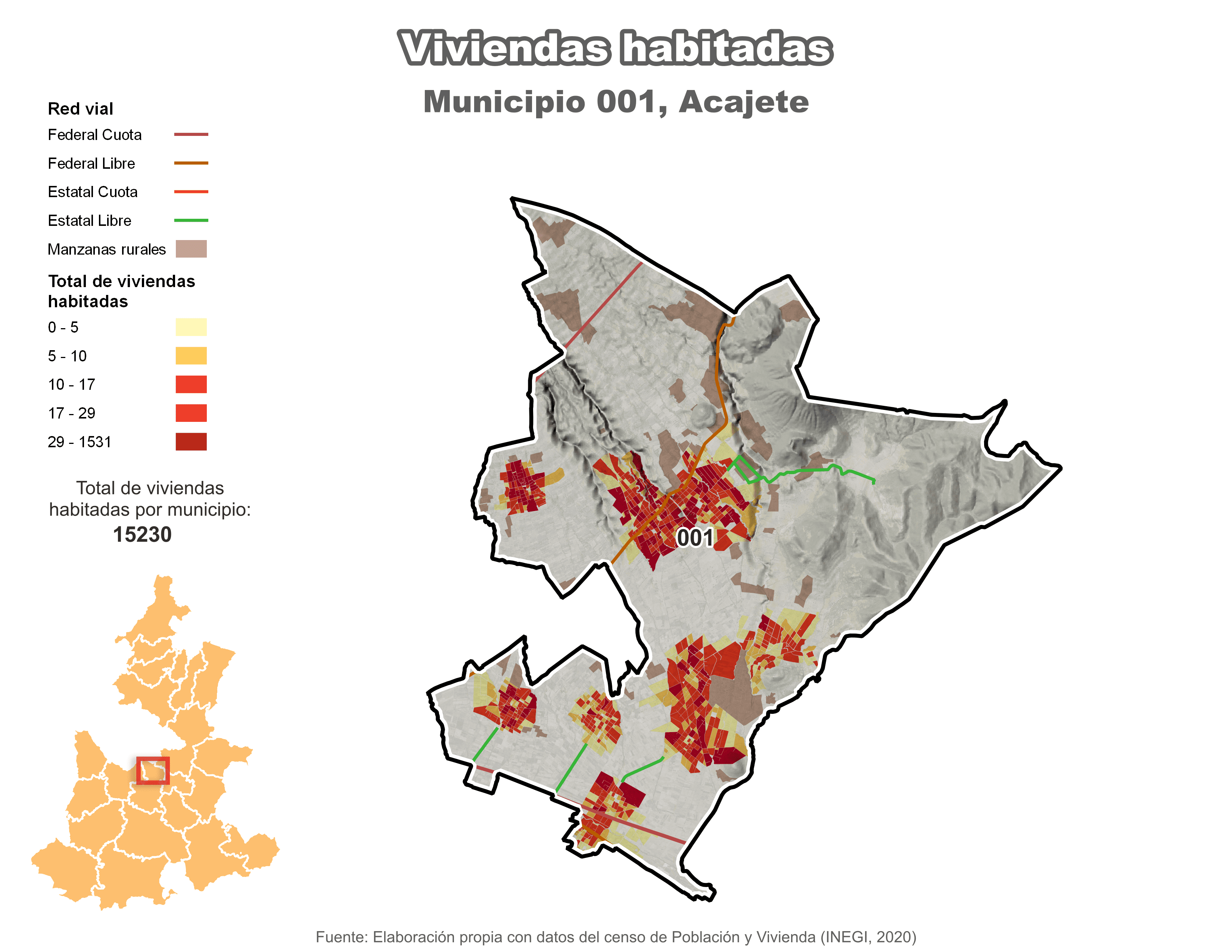 Biblioteca de Mapas - Viviendas habitadas municipio de Acajete